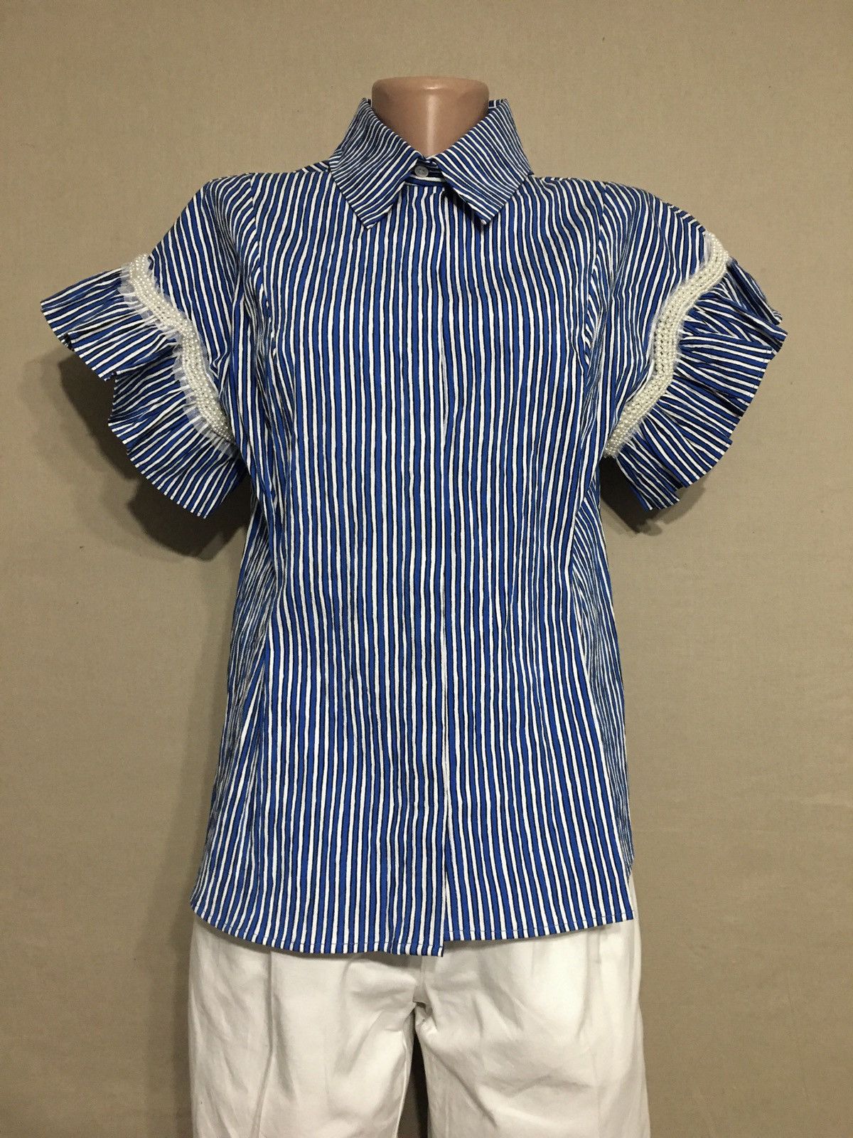 Sandro SANDRO Erine Blue Striped Ruffled-sleeve Shirt Blouse S Size S / US 4 / IT 40 - 4 Thumbnail
