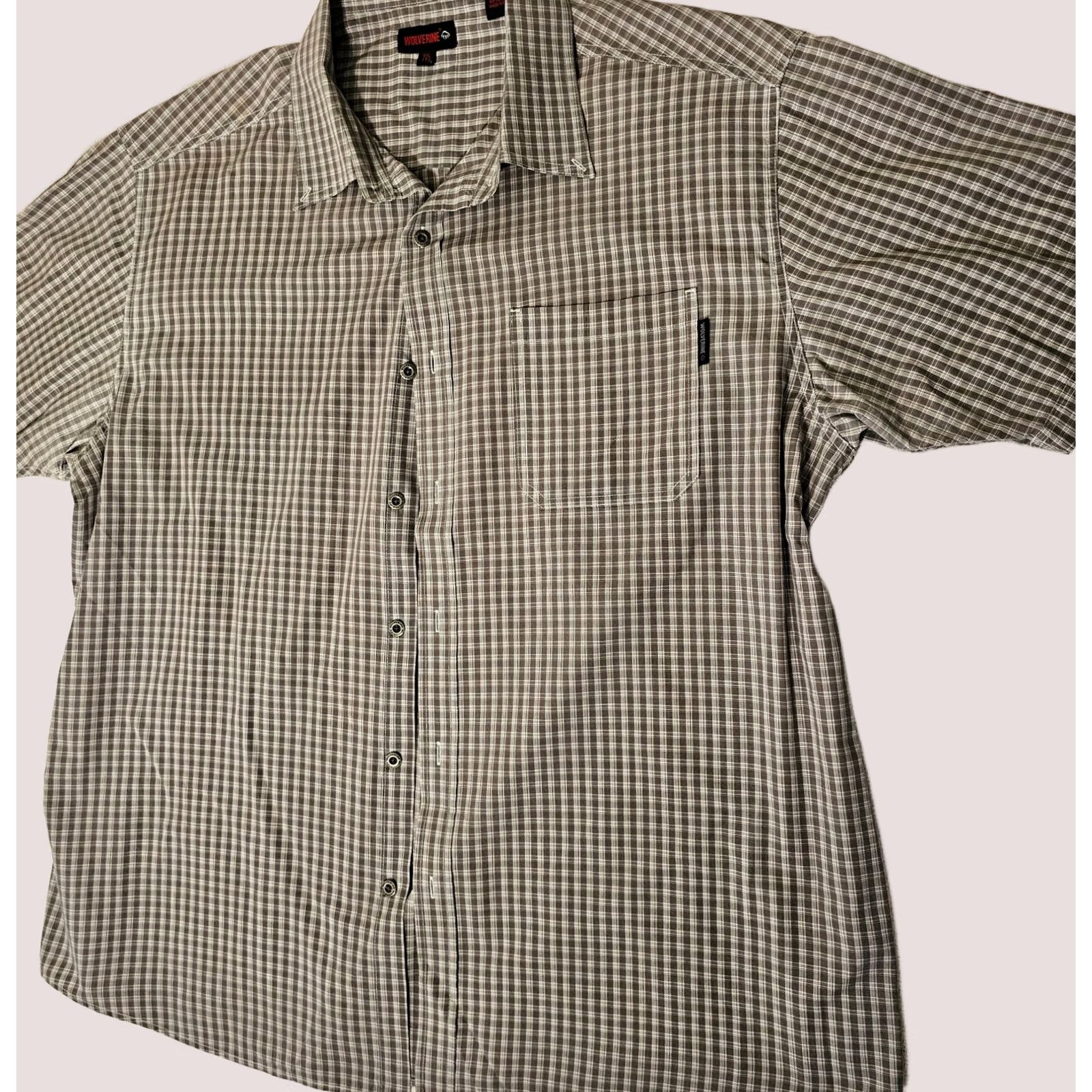 Vintage Wolverine Button-Up Shirt Men's 2XL Gray Plaid Short Sleeve Work Casual Pocket Size US XXL / EU 58 / 5 - 1 Thumbnail