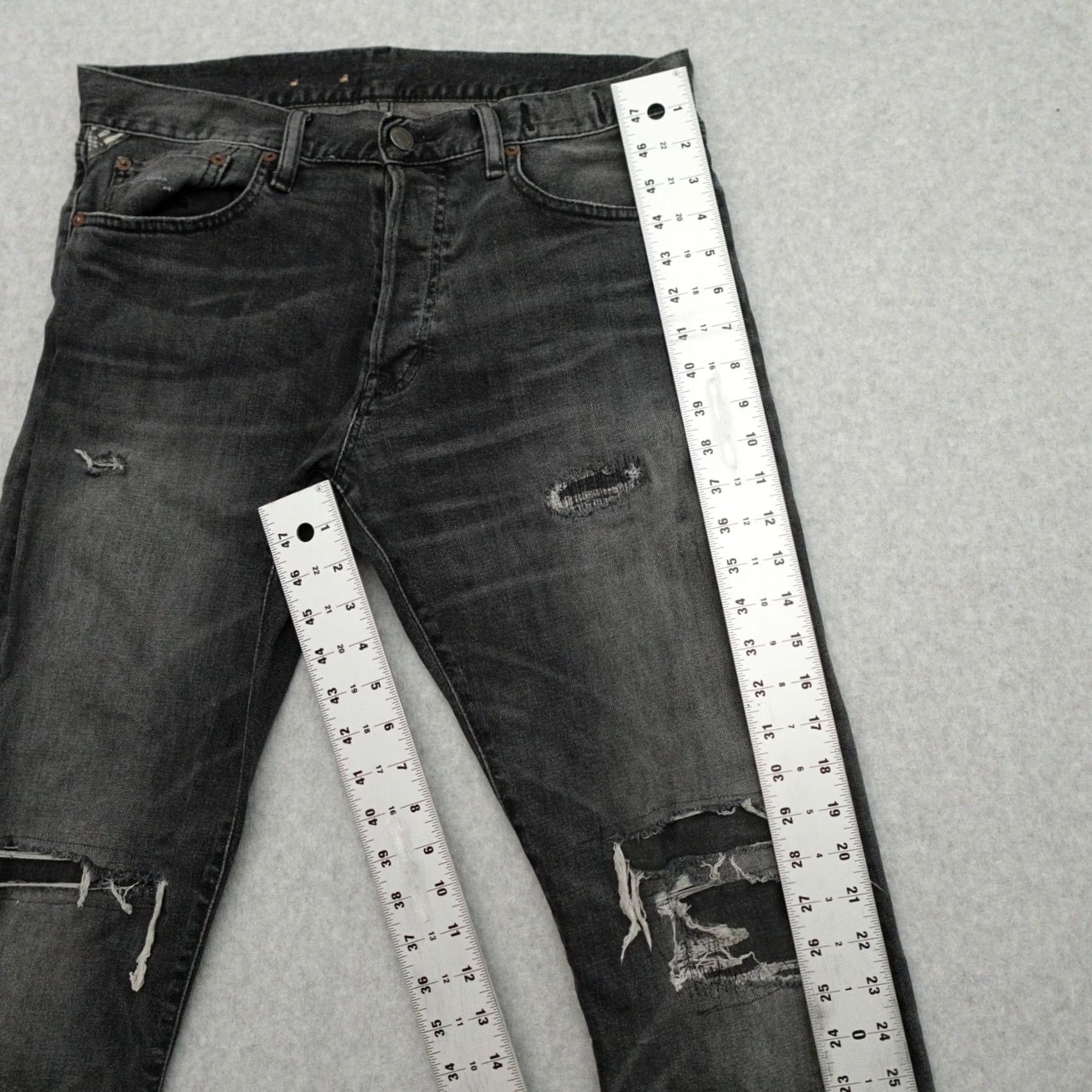 Vintage Denim & Supply Ralph Lauren Jeans Mens 32x31 Distressed Black Patchwork Straight Jeans Size US 32 / EU 48 - 5 Thumbnail