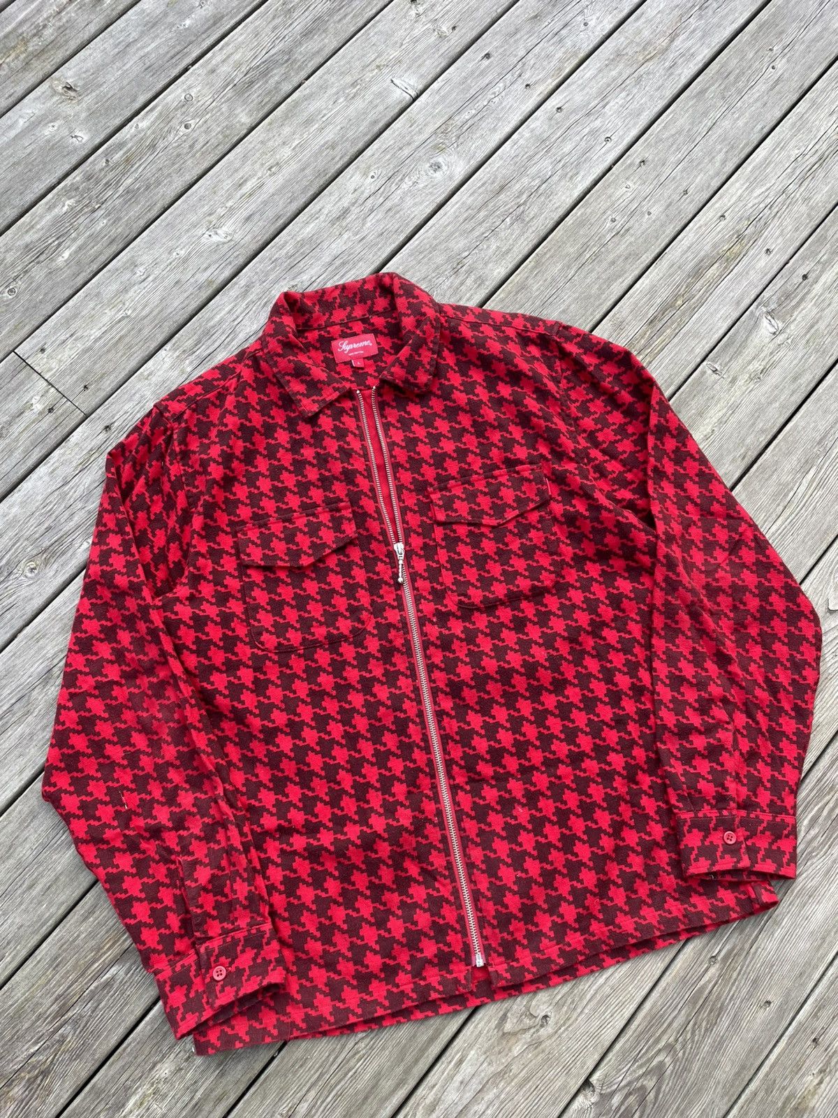 Supreme Supreme Houndstooth Flannel Zip Up Shirt FW18 Red Size Large Size US L / EU 52-54 / 3 - 4 Thumbnail
