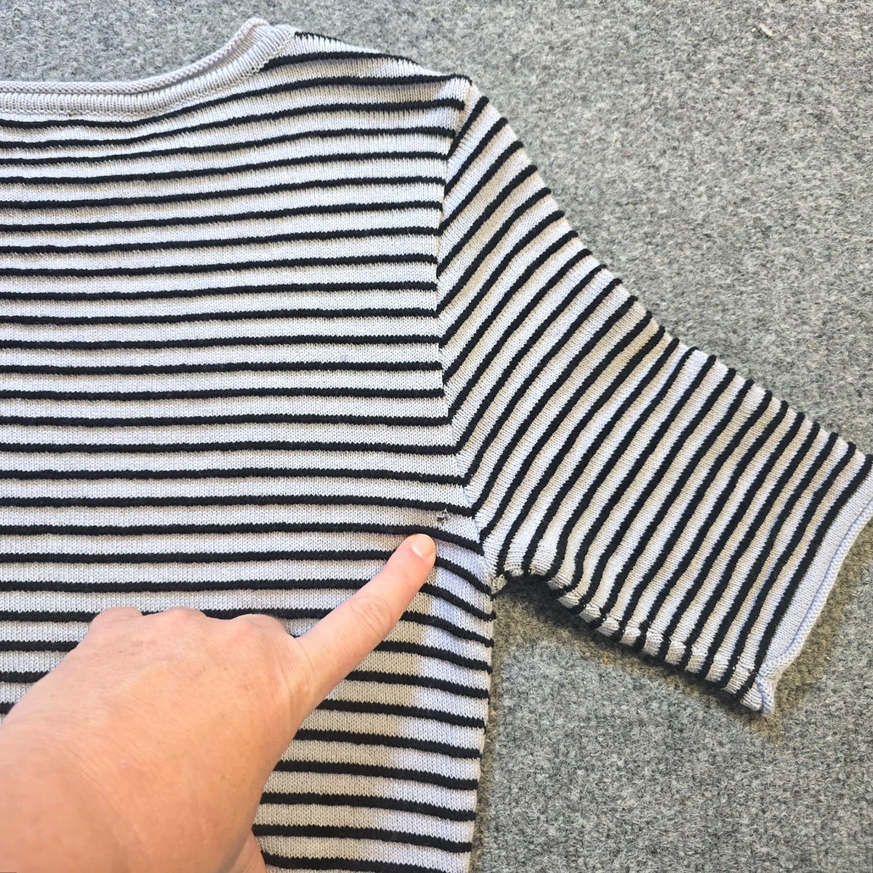 Vintage Biana Dress Womens Size M Gray Black Striped Merino Wool Fitted Knit Knee Length Casual Dress Size M / US 6-8 / IT 42-44 - 6 Thumbnail