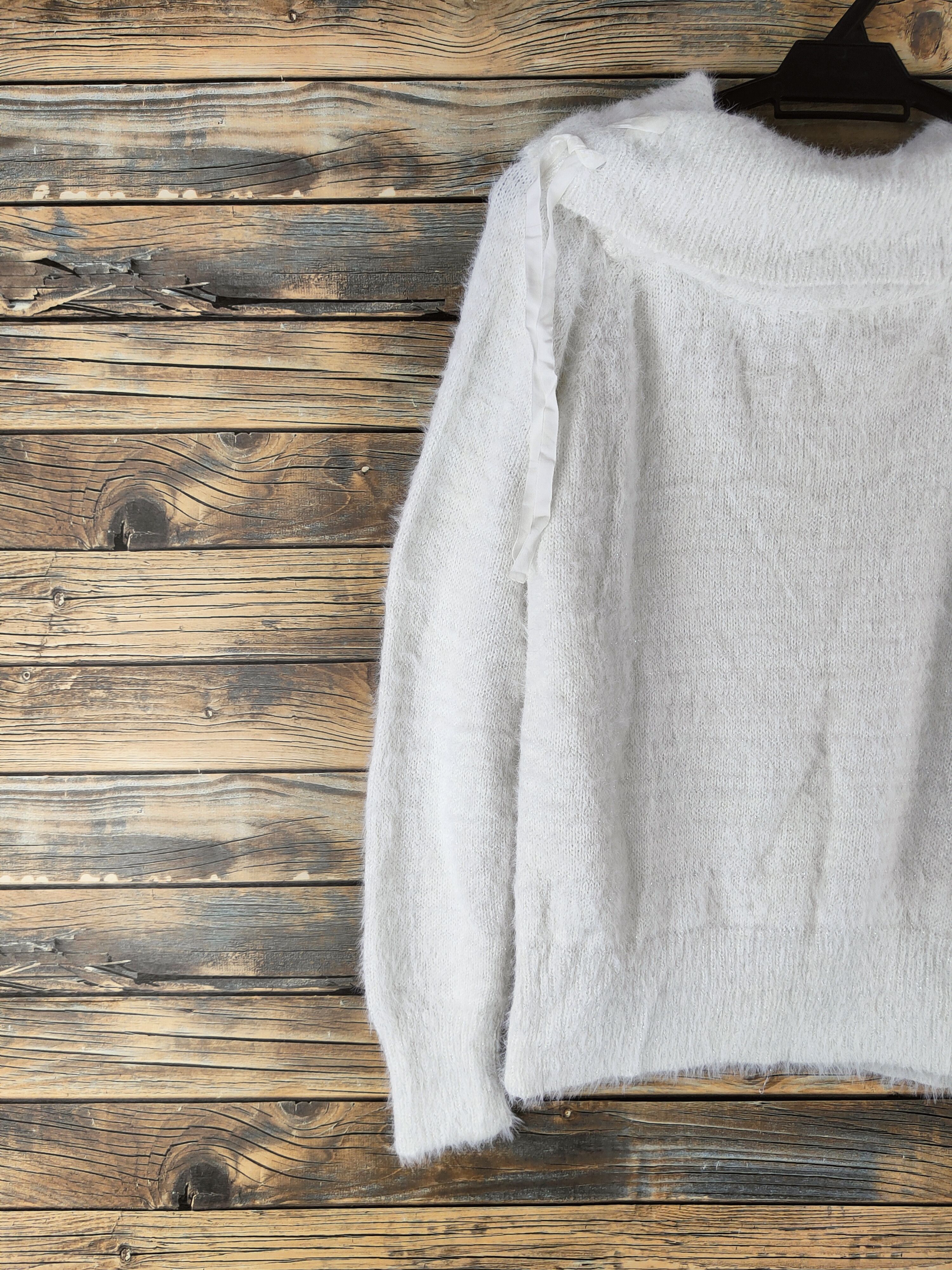 Japanese Brand DL May Pretty White Fur Mohair Knitwear #46-488 Size M / US 6-8 / IT 42-44 - 3 Thumbnail