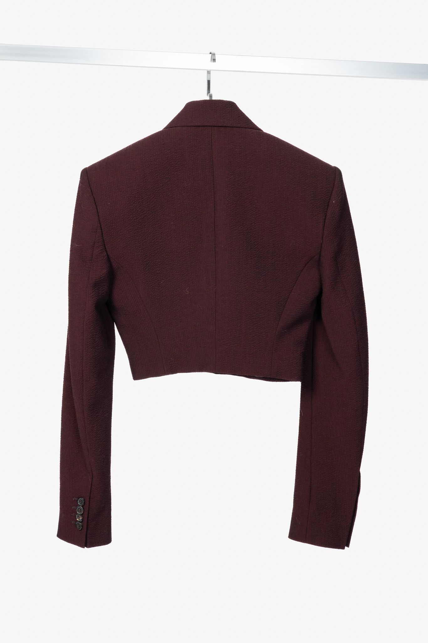 Y/Project Y/PROJECT SS20 Runway Bordeaux Stretch-Wool Cropped Blazer Size XS / US 0-2 / IT 36-38 - 2 Thumbnail