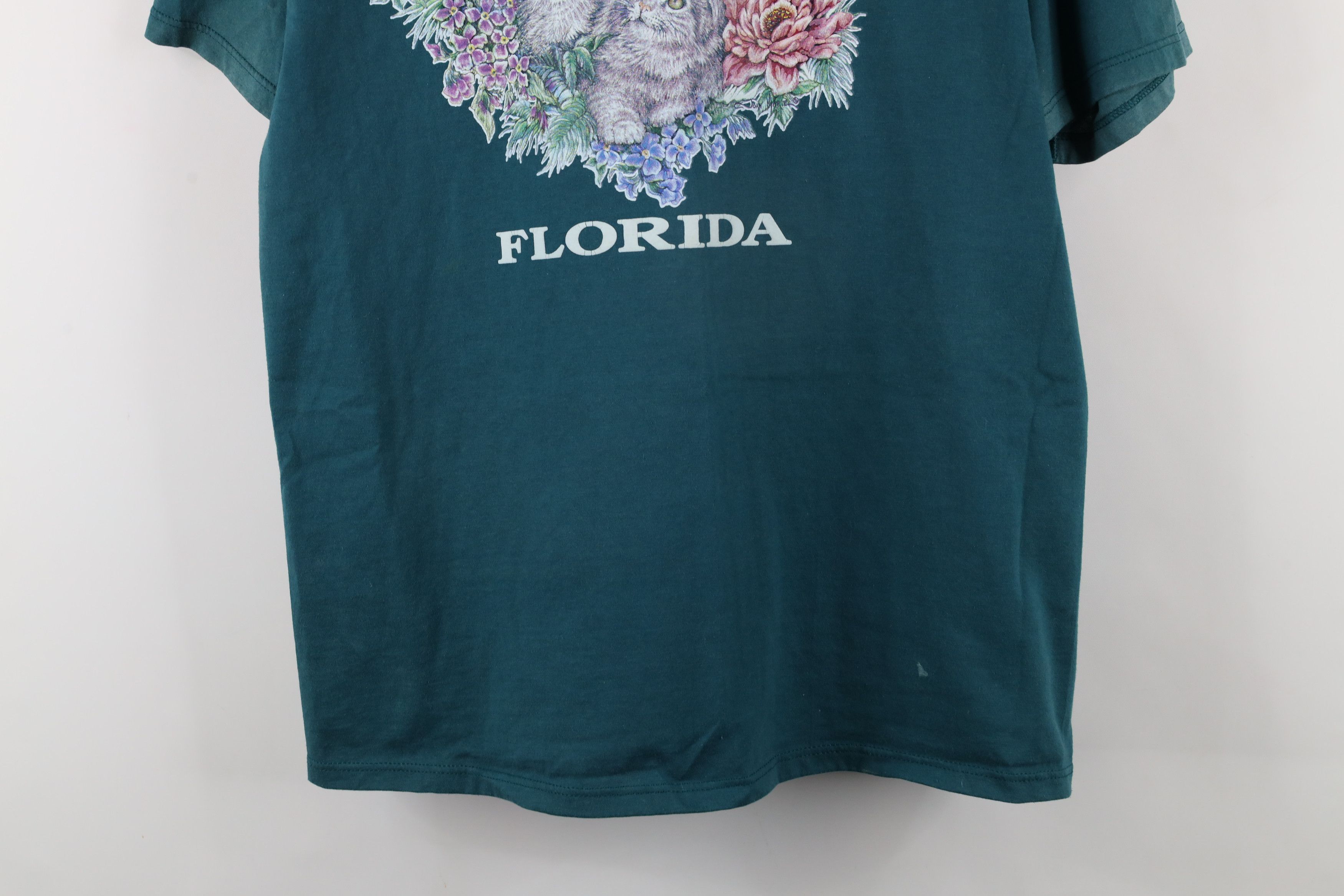 Vintage Vintage 90s Streetwear Cat Kitten Flower Florida T-Shirt USA Size L / US 10 / IT 46 - 3 Thumbnail
