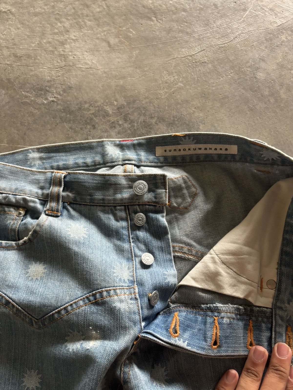 Sunao Kuwahara ISSEY MIYAKE SUNAO KUWAHARA OVERPRINT BUCKLE BACK WESTERN Size 31" - 4 Thumbnail
