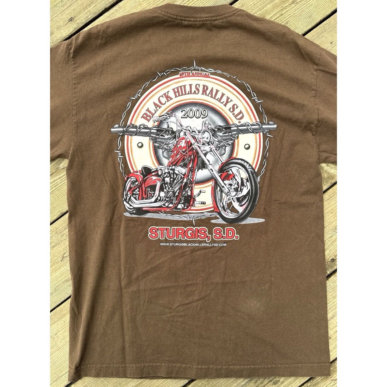 AAA VINTAGE Sturgis Black Hills Rally 2009 Long Sleeve Graphic Tee Biker Flames Brown L Mens Size US L / EU 52-54 / 3 - 6 Thumbnail