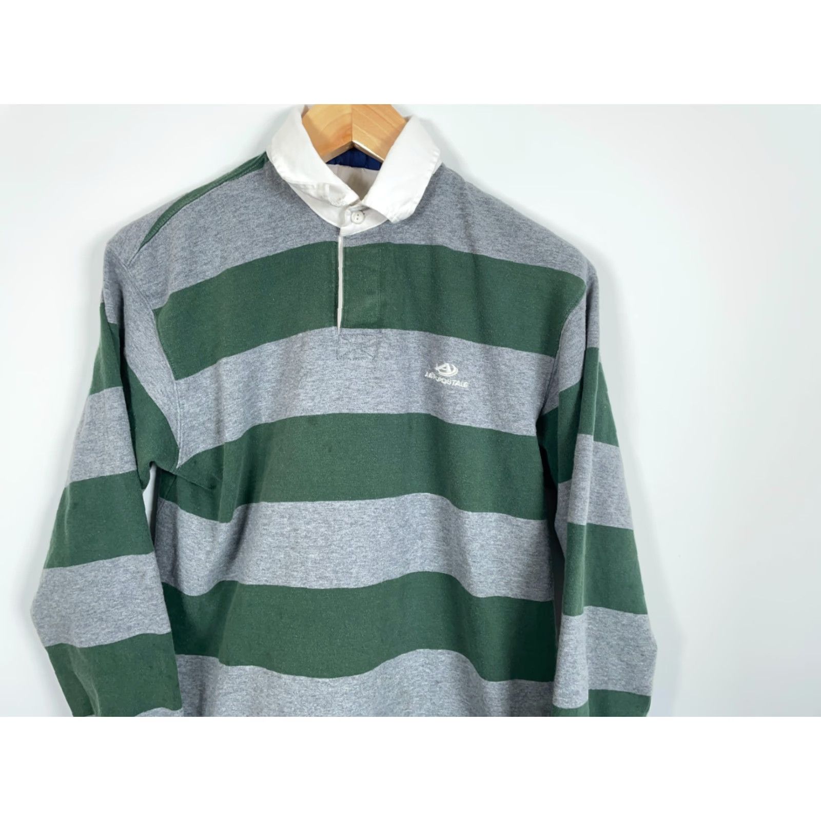Aeropostale Rugby Polo Shirt Men's Large Gray Green Stripe Embroidered Ivy League Preppy Y2K Size US L / EU 52-54 / 3 - 4 Thumbnail