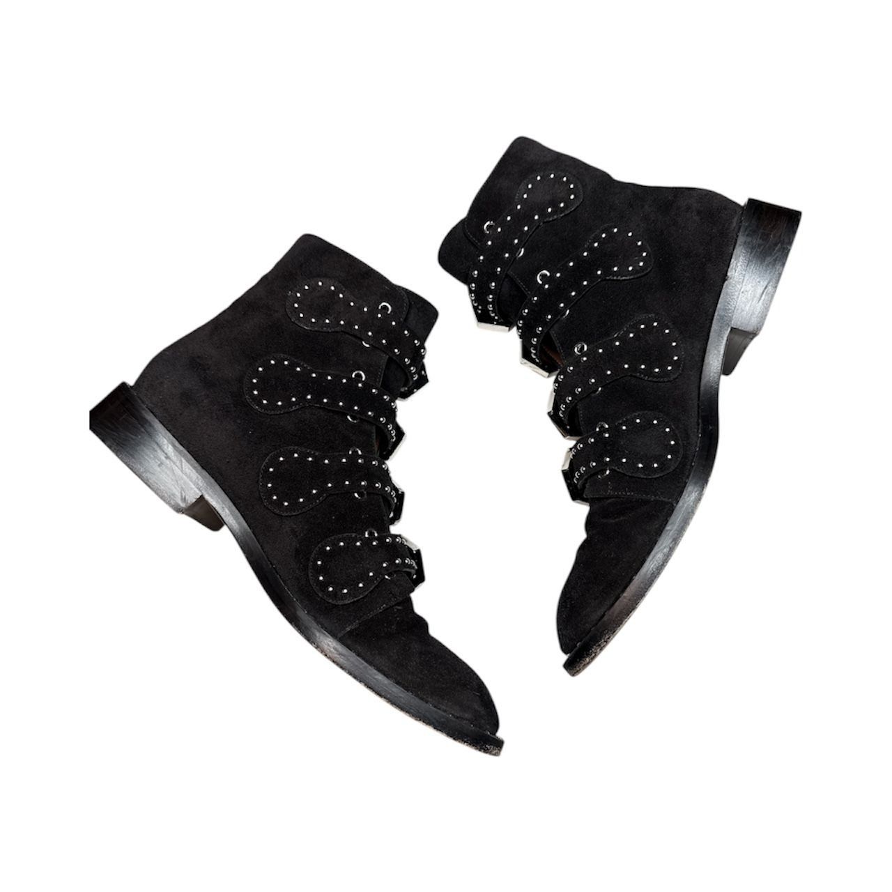 Givenchy GIVENCHY Boots Elegant Black Silver Studded Suede Buckle Det Size US 8.5 / IT 38.5 - 4 Thumbnail