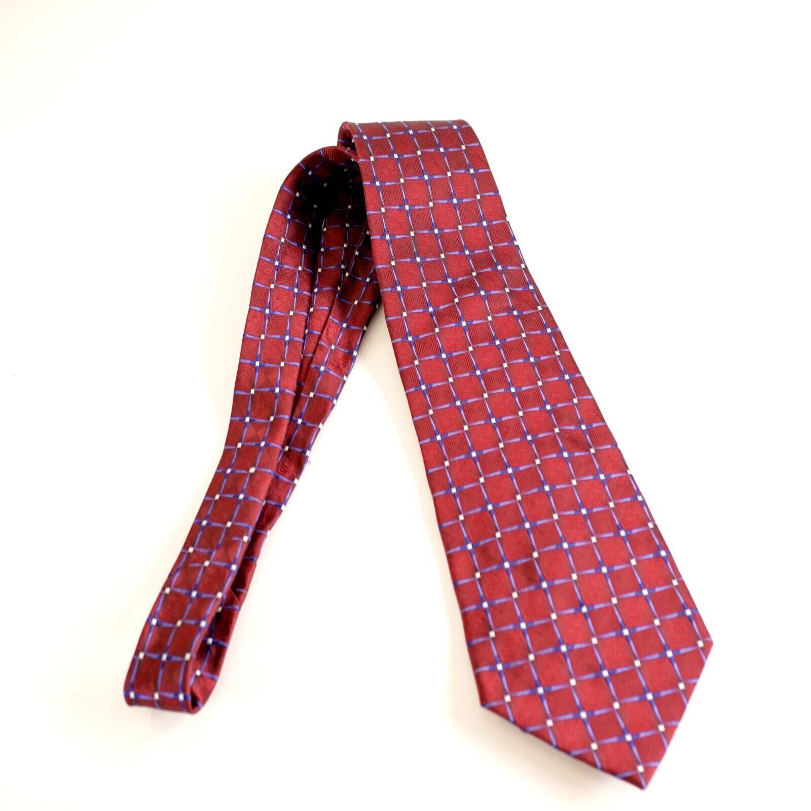 Pierre Cardin Pierre Cardin Red Blue Geometric Woven Wide Silk Tie Size ONE SIZE - 6 Thumbnail
