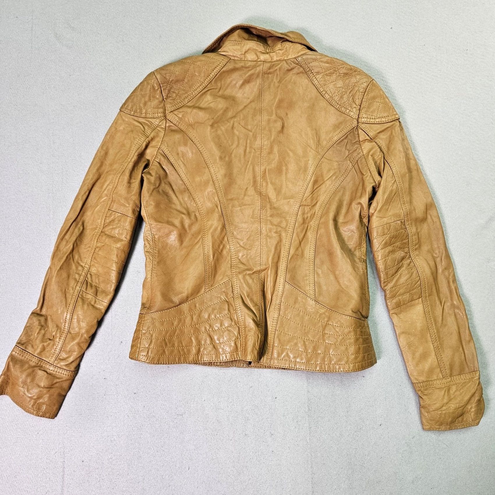 Guess GUESS Jacket Womens Medium Brown Leather Quilted Full Zip Collared Short Fitted Size 32" / US 10 / IT 46 - 7 Thumbnail