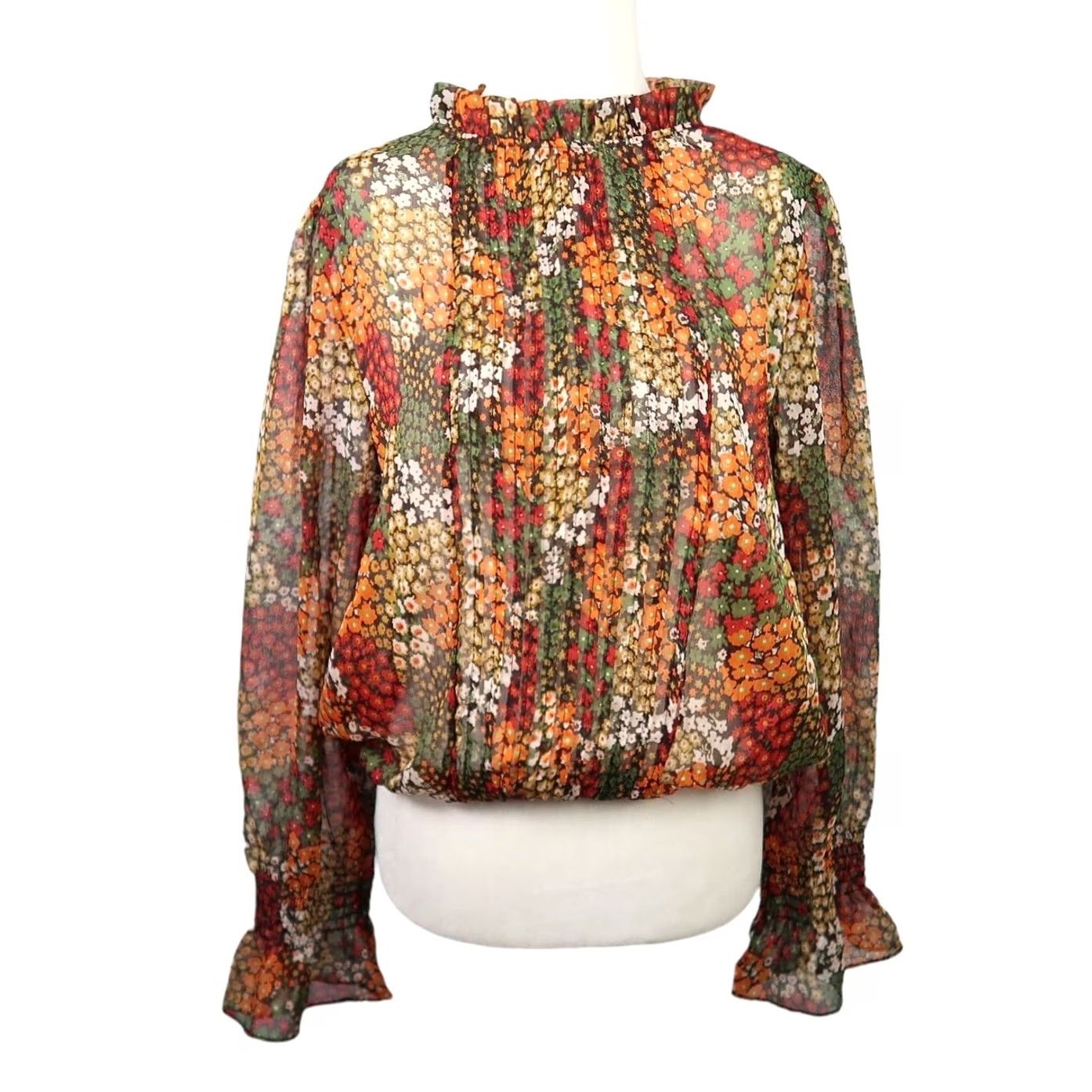 Vintage Walter Baker floral sheer blouse top orange green red M Womens Size M / US 6-8 / IT 42-44 - 2 Thumbnail