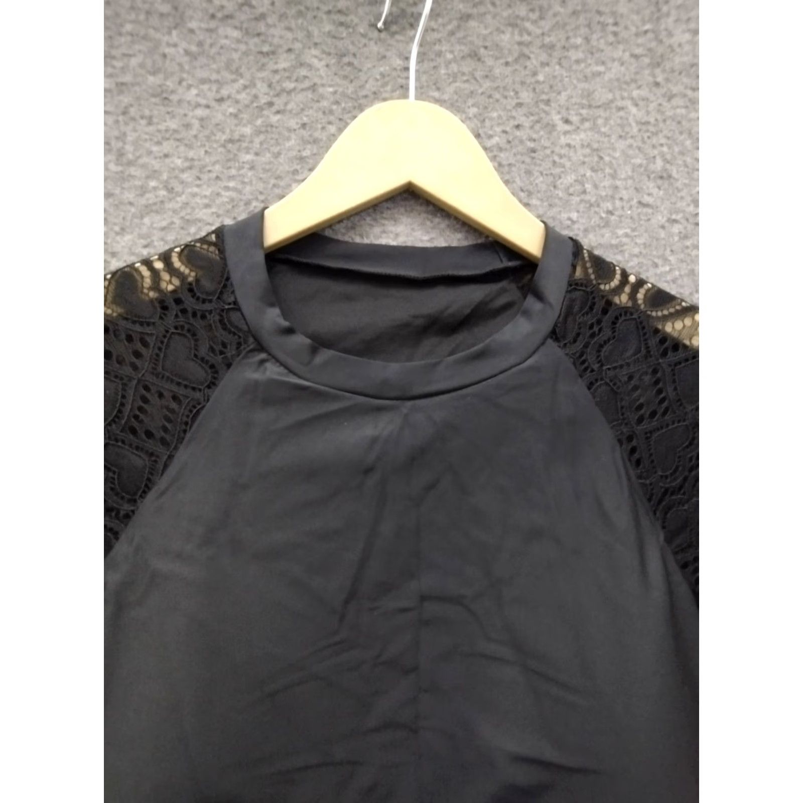 Vintage Black Blouse Cropped 3XL Lace Short Sleeve Women's Top Size XXL / US 16-18 / IT 52-54 - 3 Thumbnail