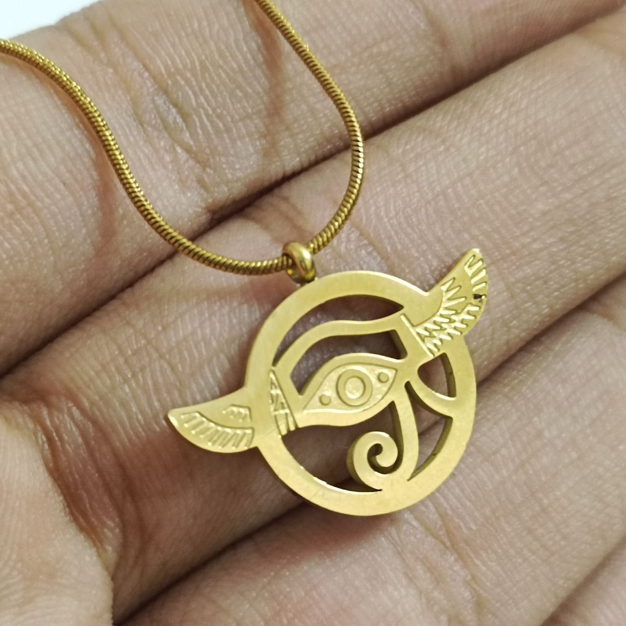 Handmade Gold plated necklace with Eye of Horus pendant, Egyptian Size ONE SIZE - 1 Thumbnail