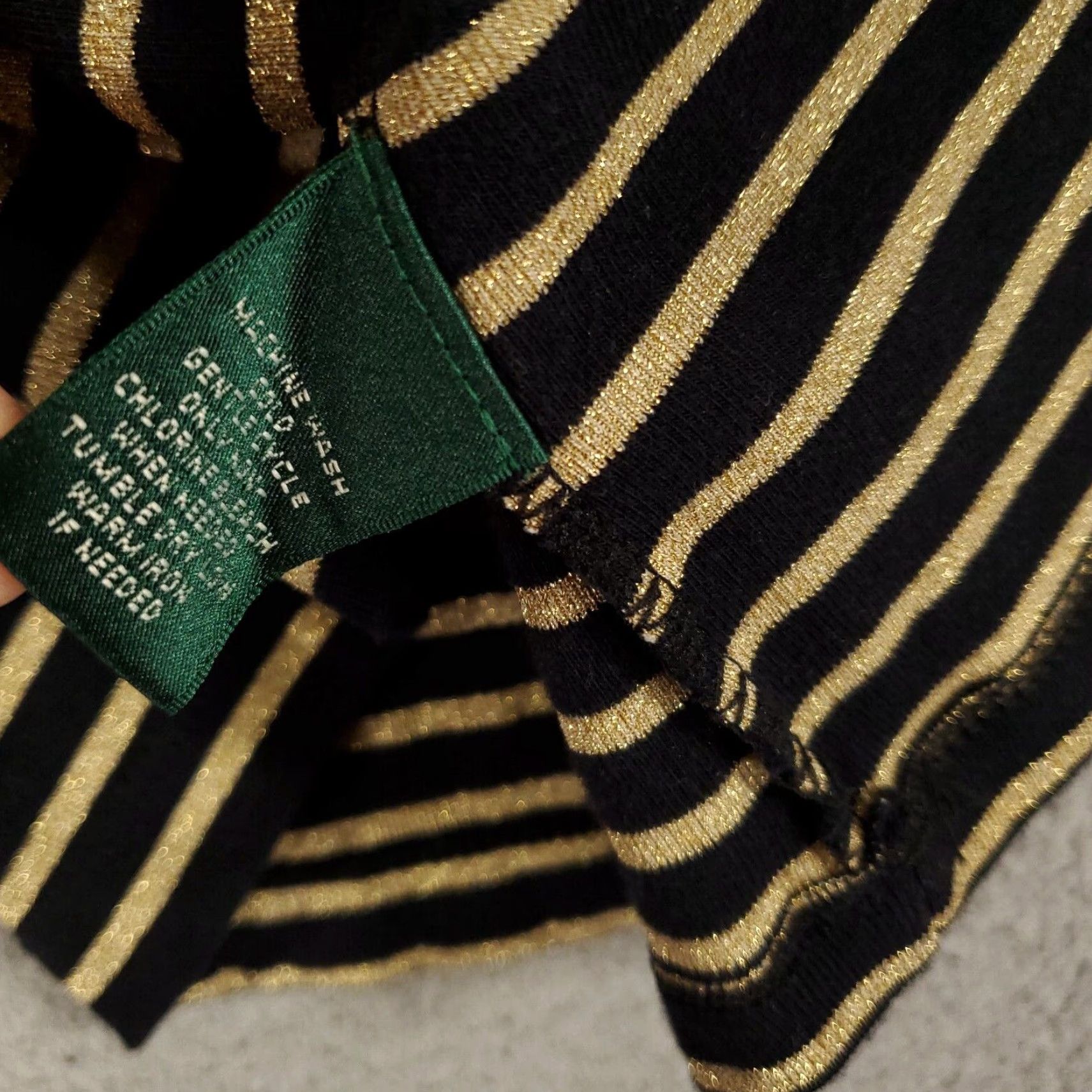 Ralph Lauren Womens Ralph Lauren Sweater Large Black Shimmer Sparkle Gold Stripes Lightweight Size L / US 10 / IT 46 - 6 Thumbnail