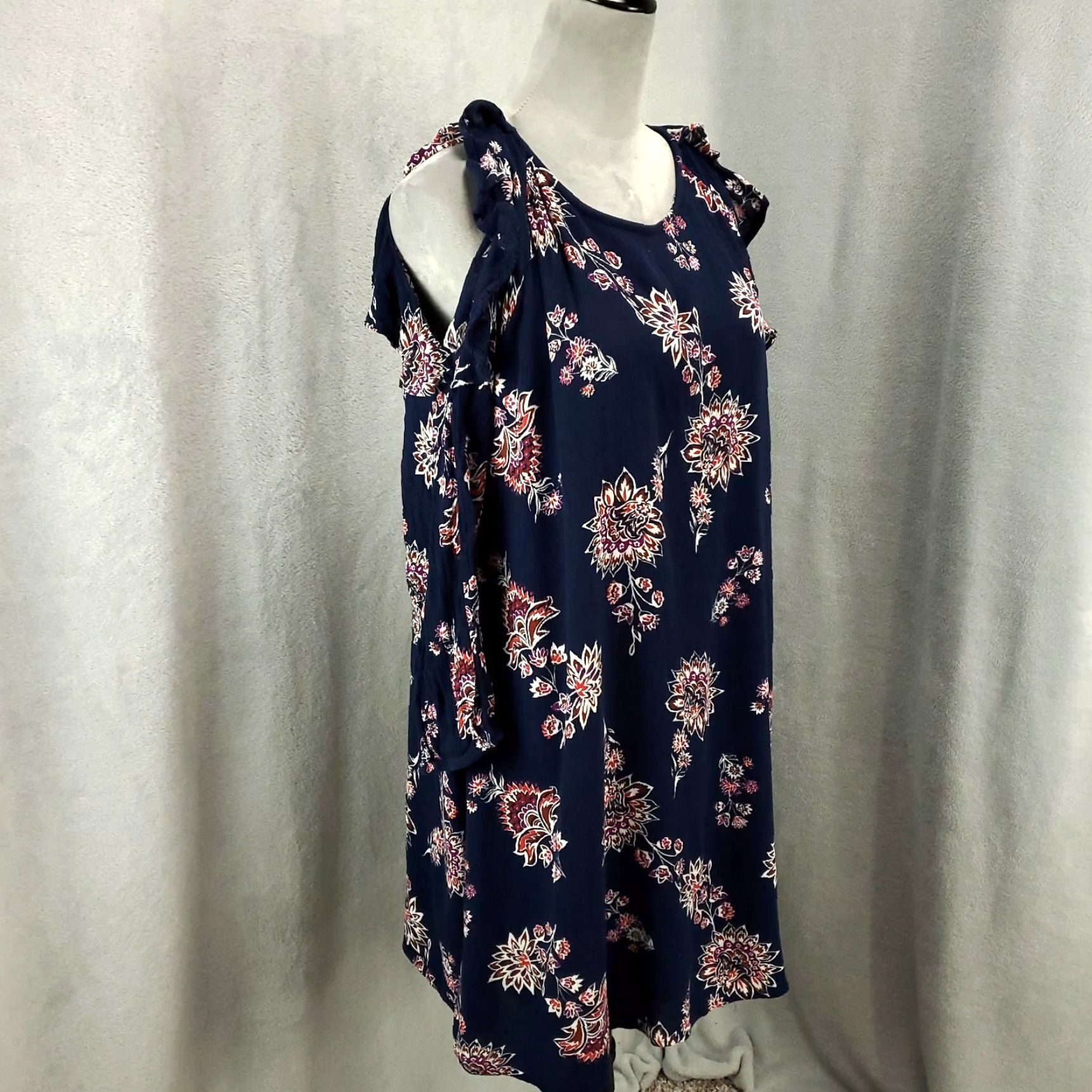 Old Navy VINTAGE Old Navy Womens Dress Blue Floral Lined Short Shift Cotton Blend Purple? Wait. Size L / US 10 / IT 46 - 2 Thumbnail