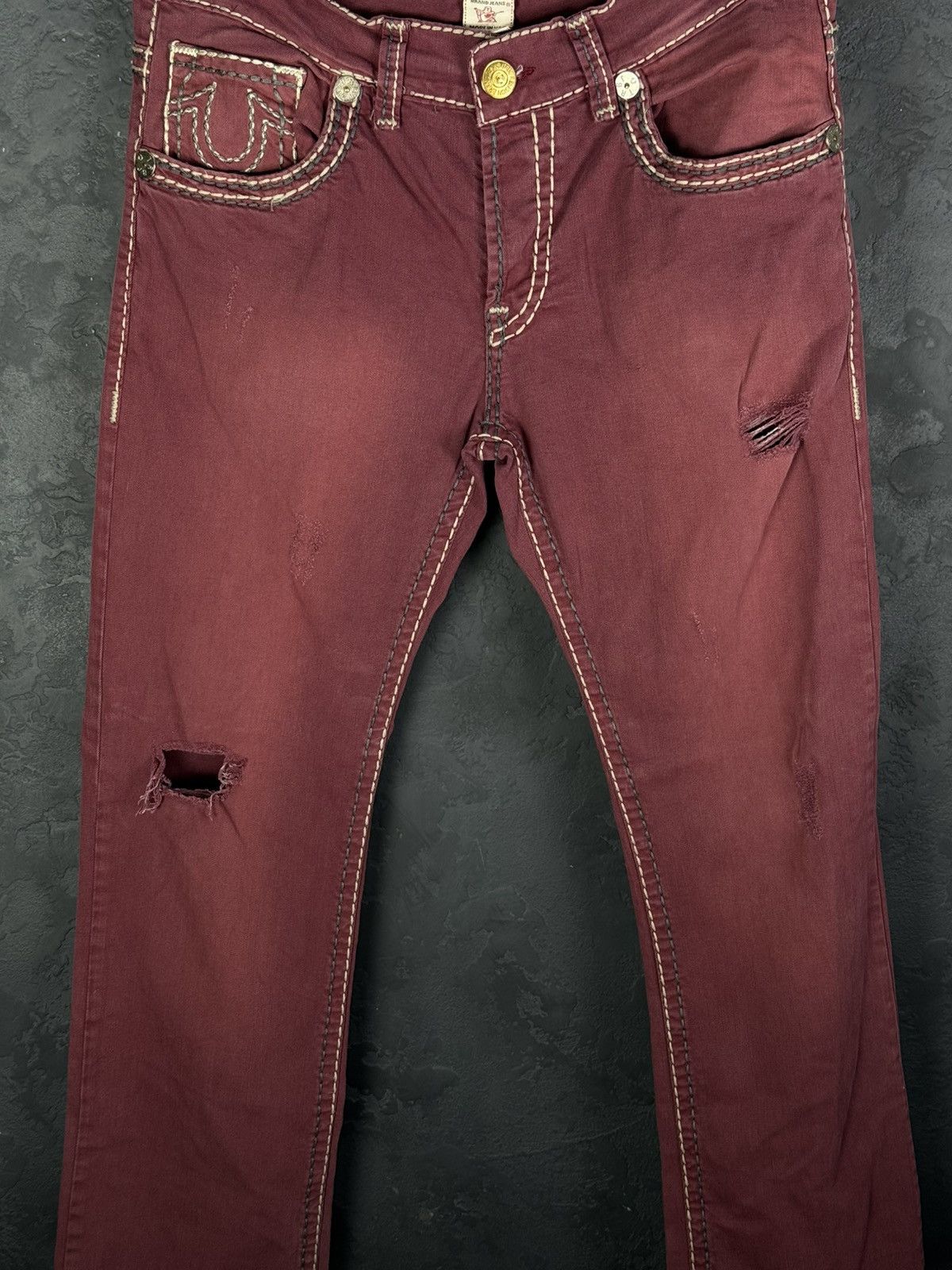 True Religion True Religion Baggy Straight Fit Red Jeans Size US 36 / EU 52 - 3 Thumbnail