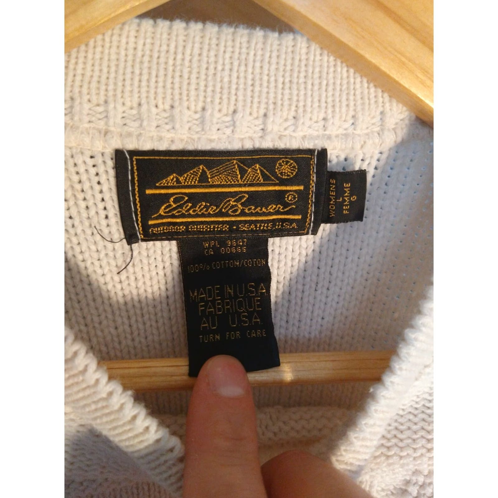 Eddie Bauer VINTAGE Eddie Bauer Knit Shirt Womens L/XL All Cotton Made In USA White Knit Sweater Size L / US 10 / IT 46 - 2 Thumbnail