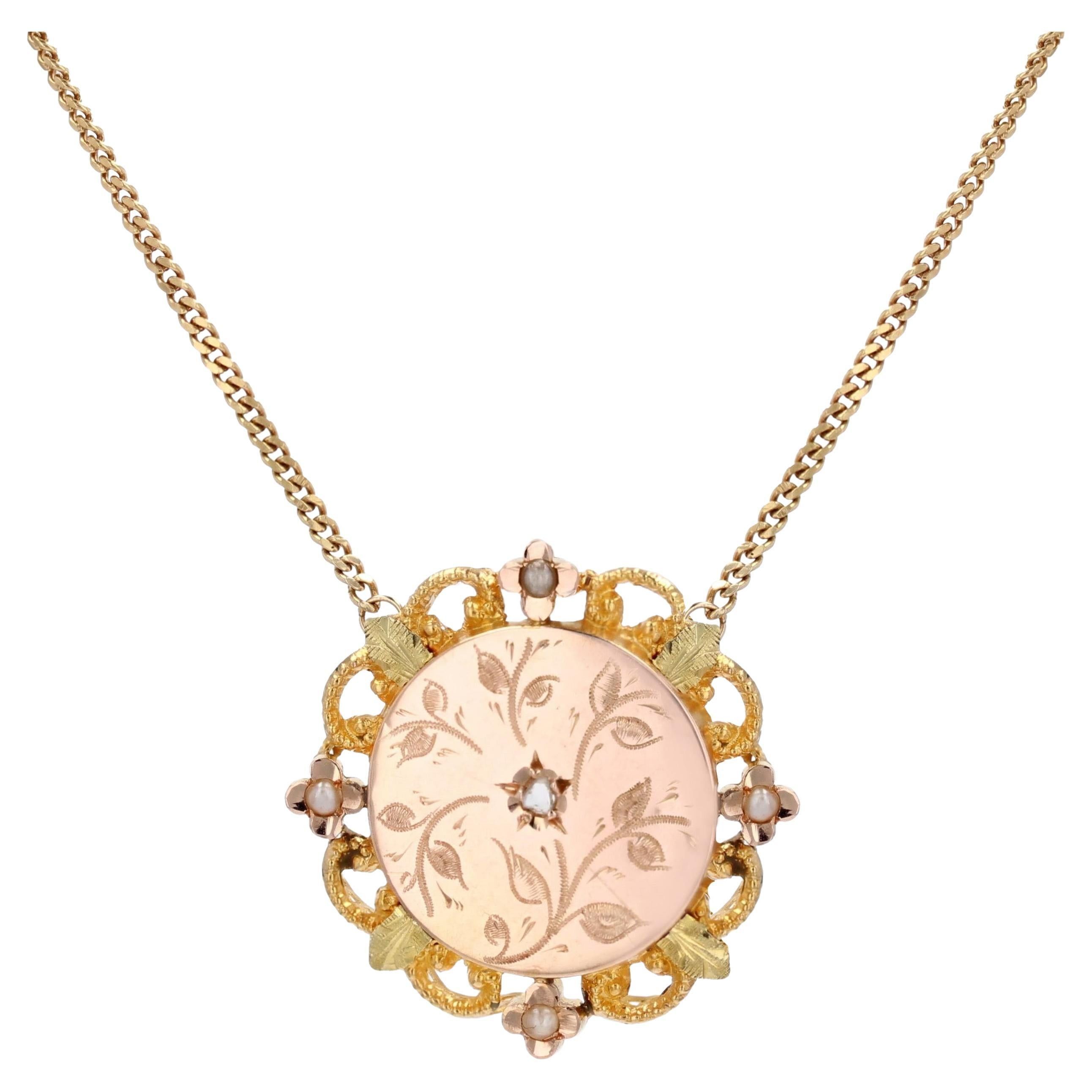 image of Vintage 20Th Century Belle Epoque Fine Pearl 18 K Yellow, Rose And Green Gold Necklace, Women's