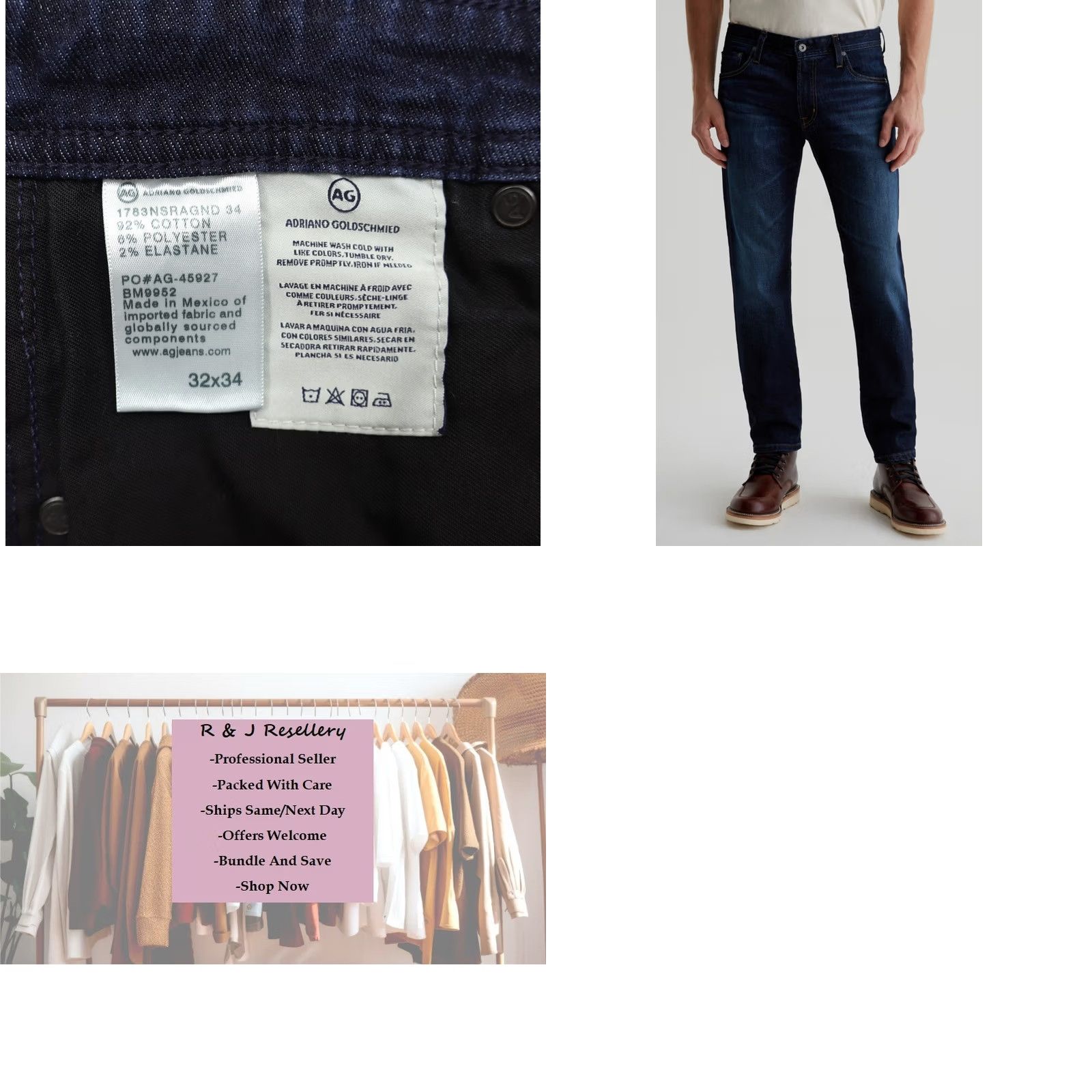 Vintage AG Adriano Goldschmied The Tellis Jeans Men's Blue 32x31 Denim Bootcut 5-Pocket Regular Medium Wash Stretch Cotton Elastane" Size US 32 / EU 48 - 8 Thumbnail