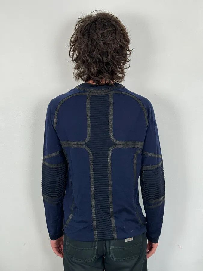 Versace Gianni Versace Navy Cotton Contrast Stitch Abstract Sweater Size US M / EU 48-50 / 2 - 3 Thumbnail