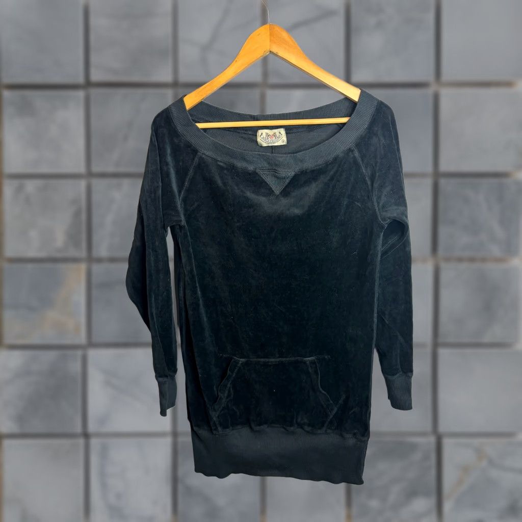 Juicy Couture VINTAGE Juicy Couture Velour Hoodie Pullover Zip Scoop Neck Women's M Black 8/10 Designer Activewear 1990s 2000s Womens Size M / US 6-8 / IT 42-44 - 1 Thumbnail
