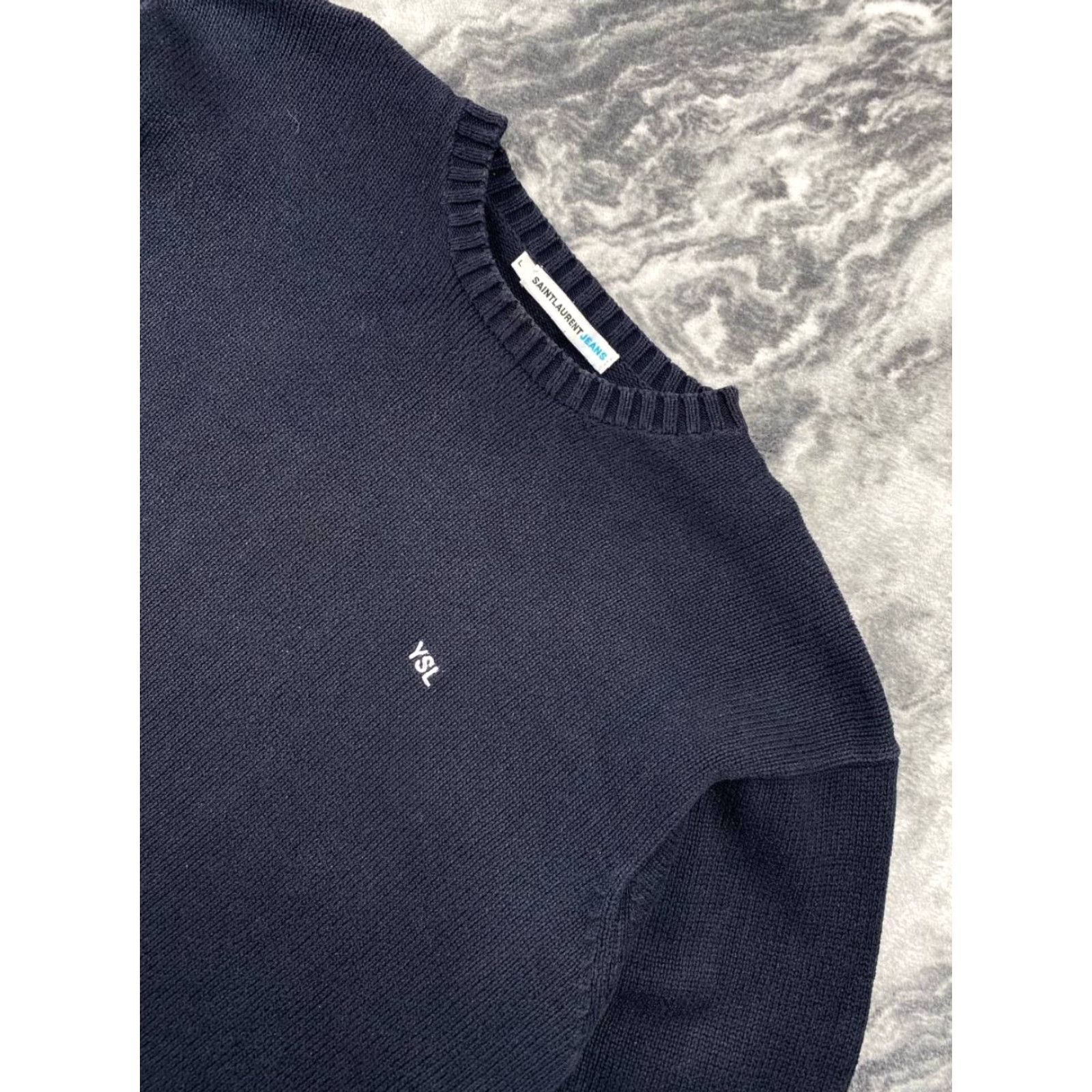 Yves Saint Laurent VINTAGE Saint Laurent Jeans Knitted Sweater Men L Blue Crew Neck Long Sleeve Pullover Size US L / EU 52-54 / 3 - 2 Thumbnail