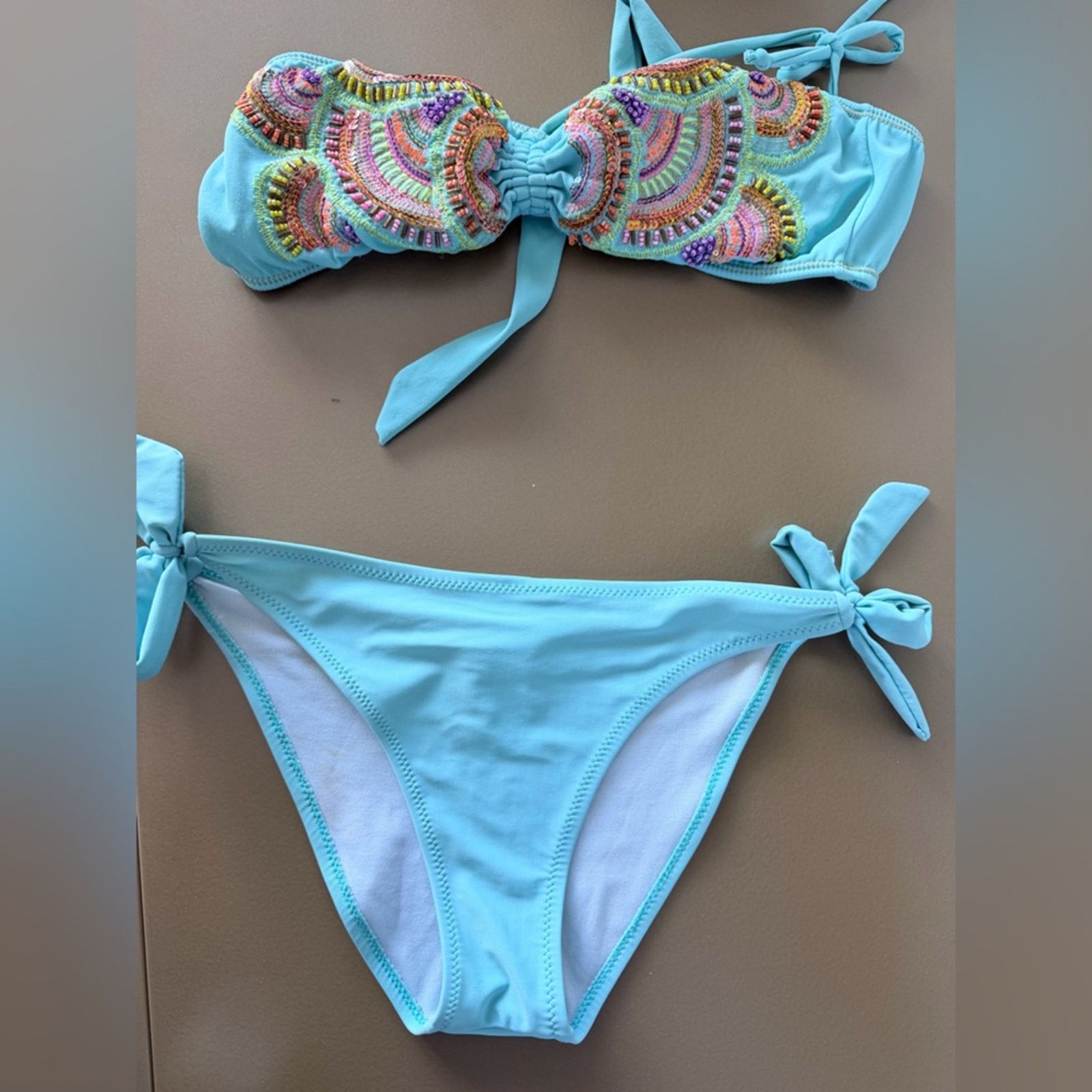 Other Y2K Boho Colorful Embroidered Bikini Swimsuit size 36D and S Size ONE SIZE - 5 Thumbnail