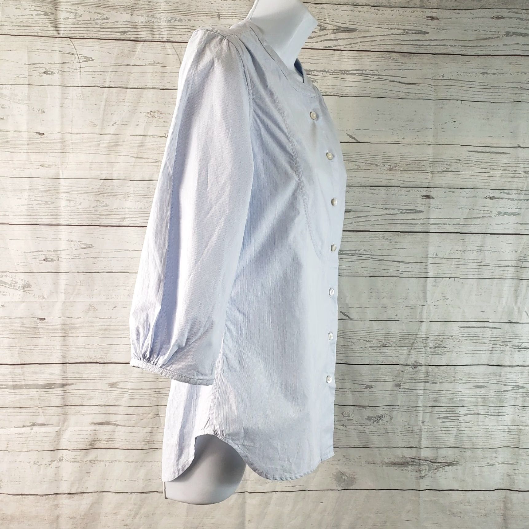 Vintage Organic John Patrick Womens Button Front Shirt Sz S Blue White Stripe Shirt Womens Small Blue White Stripe 3/4 Sleeve Cotton Button-Up Vintage? Size S / US 4 / IT 40 - 3 Thumbnail
