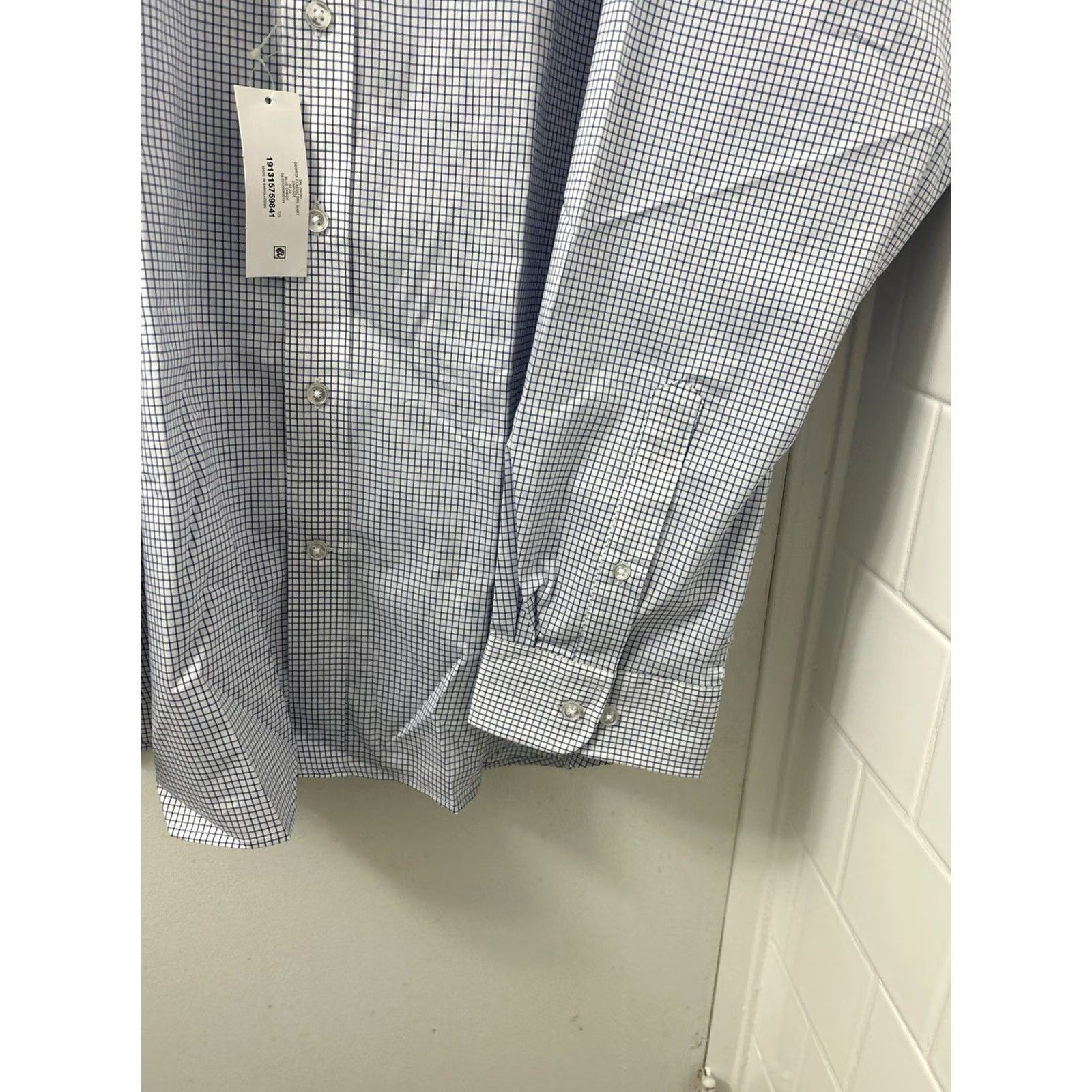 George George Dress Shirt Mens 3XL 54-56 White Blue Classic Fit Gingham Button Up L/S Size 48R - 6 Thumbnail