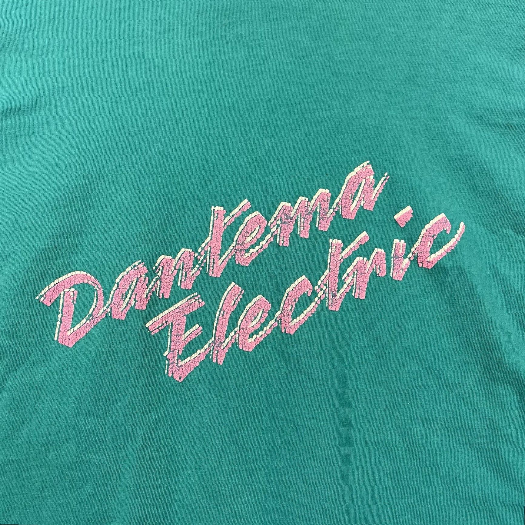 Hanes VINTAGE 80s Dantema Electric Puffy Print Pocket T-Shirt XL Promo Funny Turquoise Hanes 100% Cotton Short Sleeve Regular Mens Diners Size US XL / EU 56 / 4 - 3 Thumbnail