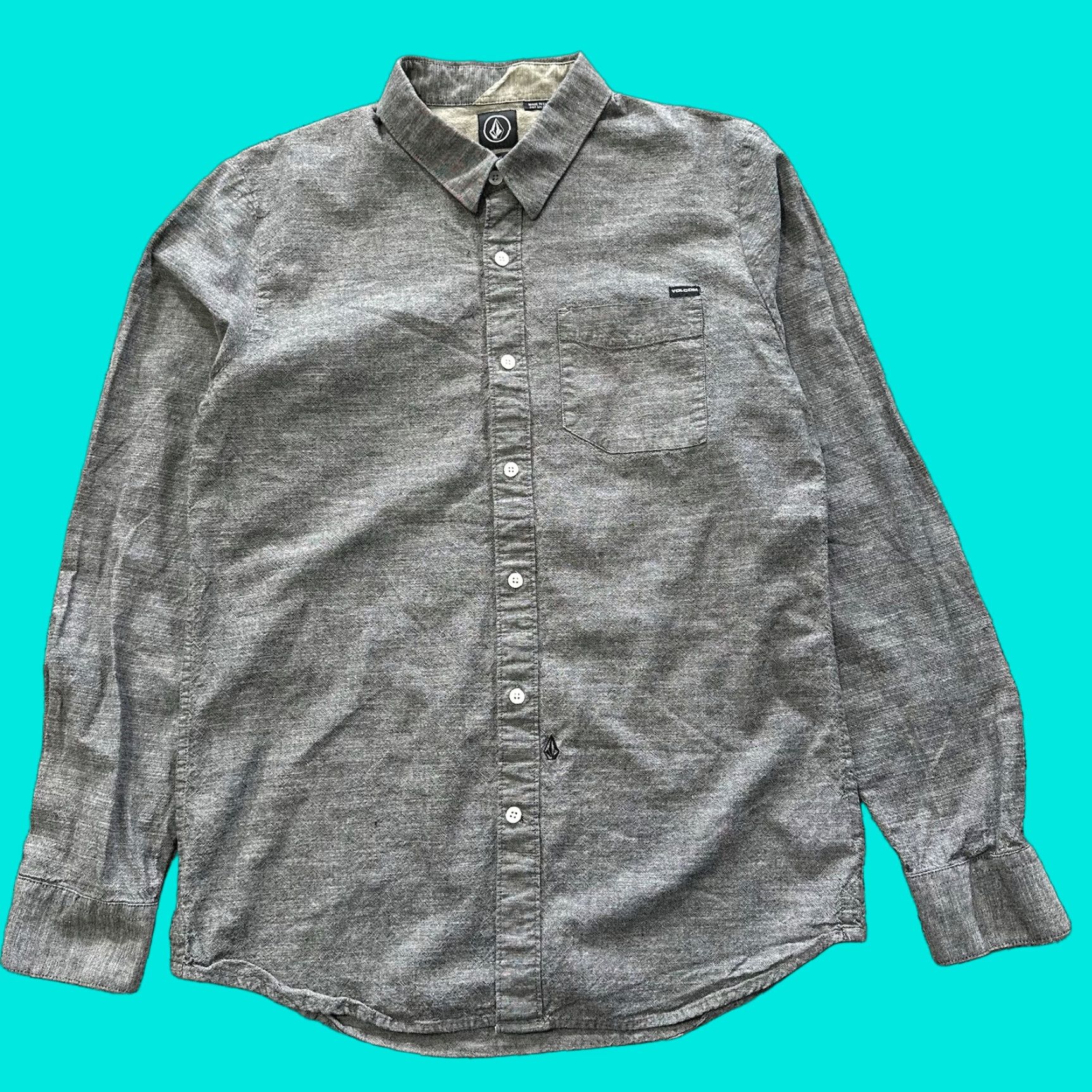 Volcom Volcom Button-Up Shirt Mens L Gray Solid Long Sleeve Woven Cotton Collar Down Size US L / EU 52-54 / 3 - 1 Thumbnail