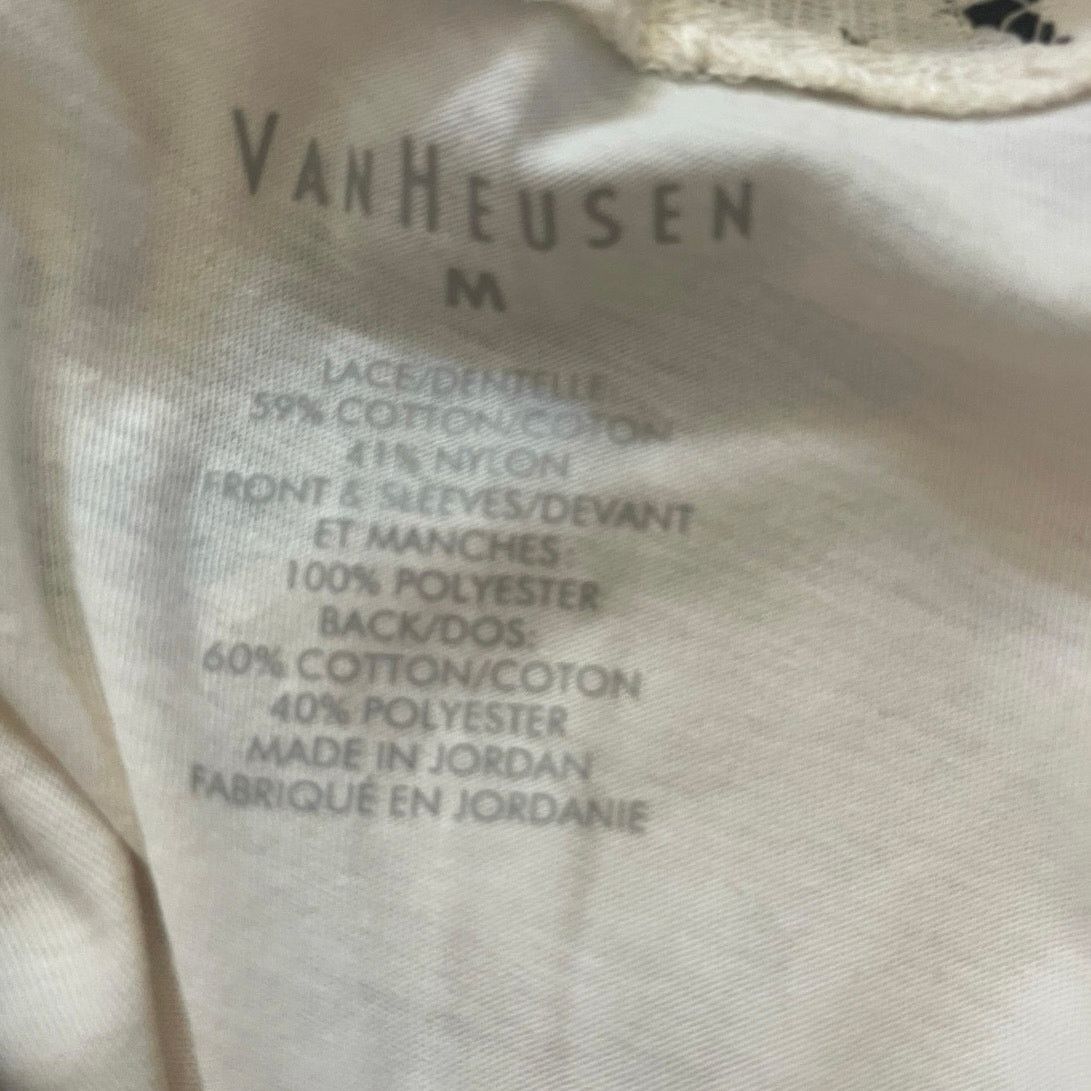 Van Heusen Women 3/4 Sleeve Lace flowered top blouse Boho Artsy Chic Size M / US 6-8 / IT 42-44 - 3 Thumbnail
