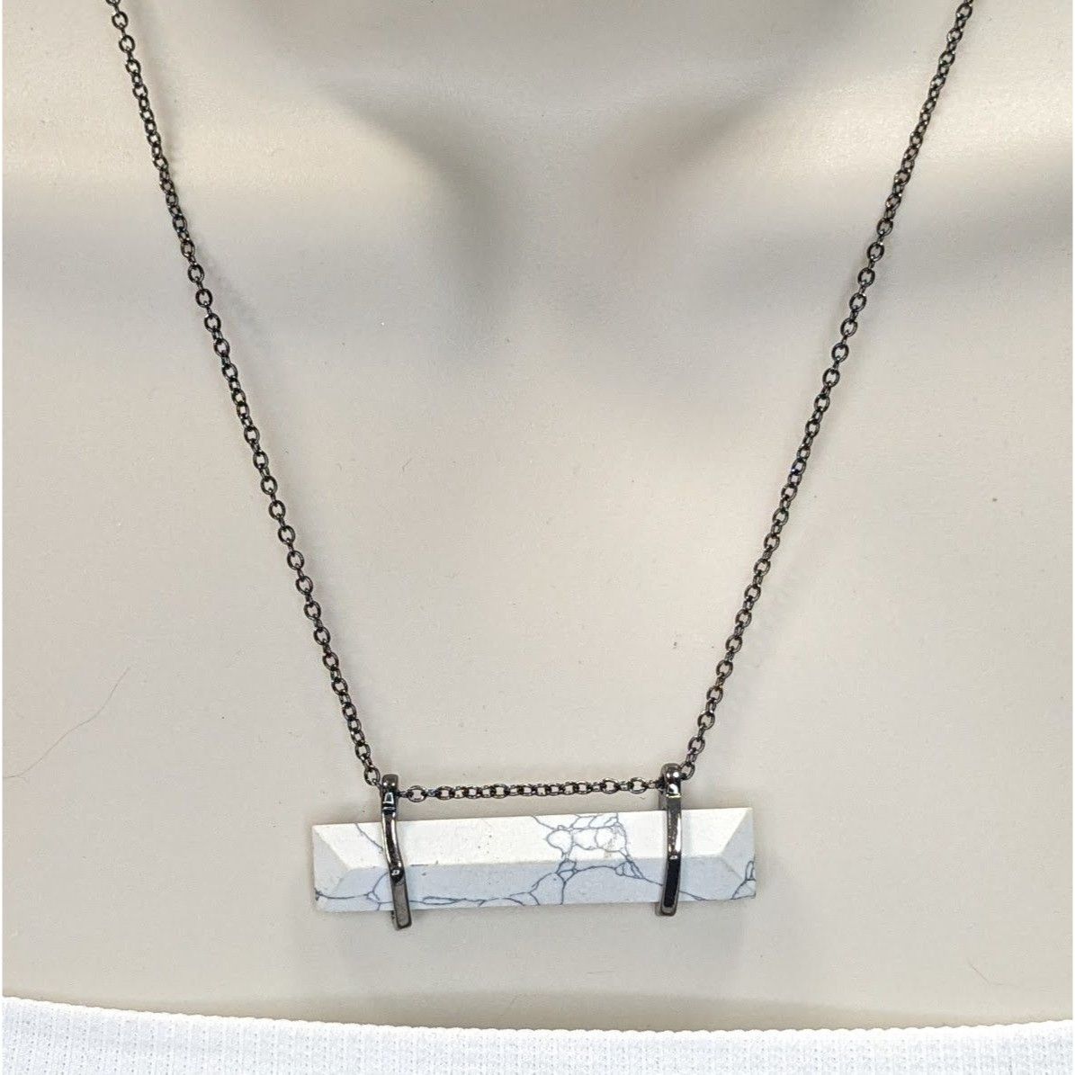 Other Modern Marbled Howlite Bar Pendant Necklace With Gunmetal To Size ONE SIZE - 6 Thumbnail