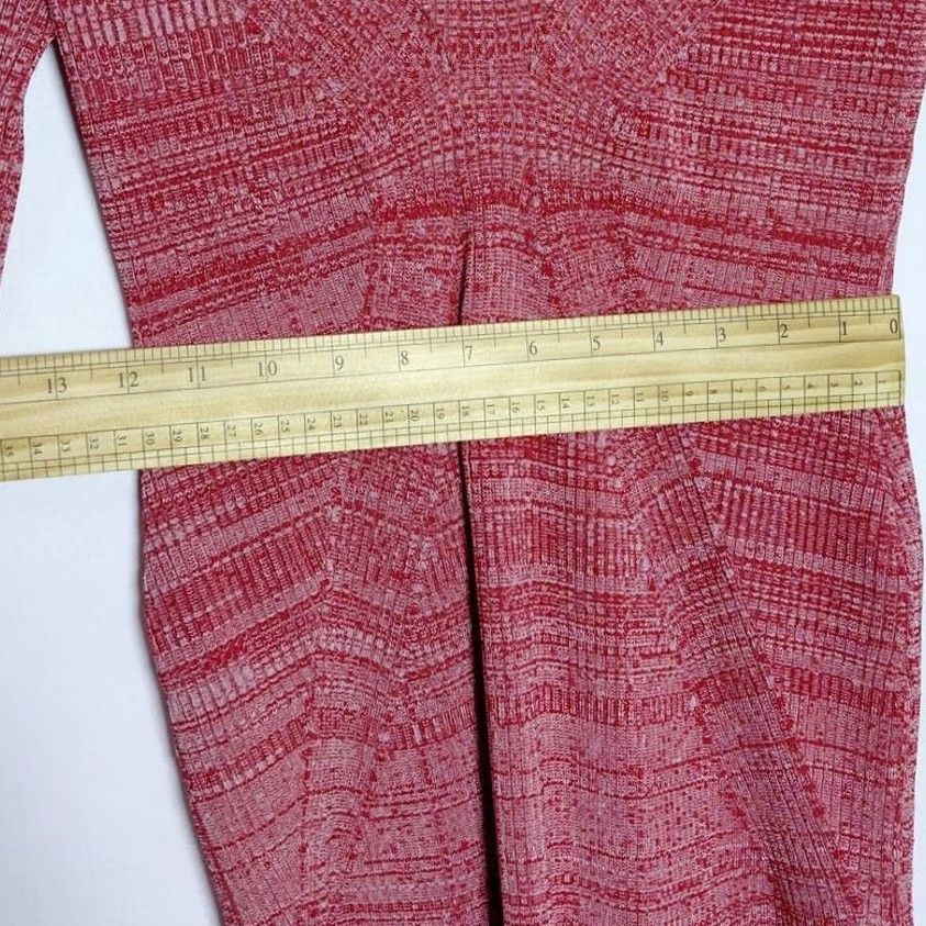 Vintage YIGAL AZROUËL Red Knit Dress Long Sleeve Solid V-Neck Midi Women Size L Size L / US 10 / IT 46 - 6 Thumbnail