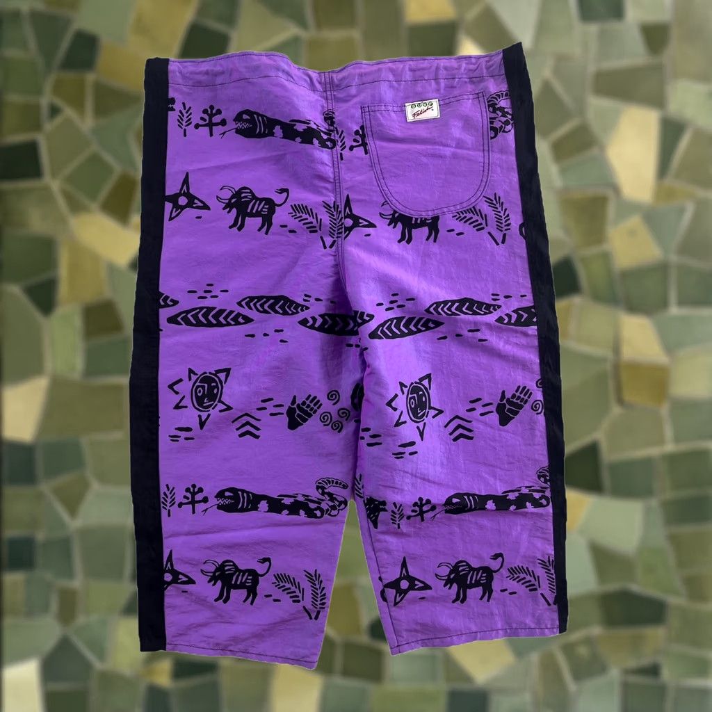 Vintage VINTAGE Surf Fetish Pant Men L Wide-Leg Aztec Animal Snake Tribal Purple Black Nylon Capri Front Flat Drawstring Zip Size US 33 - 1 Thumbnail