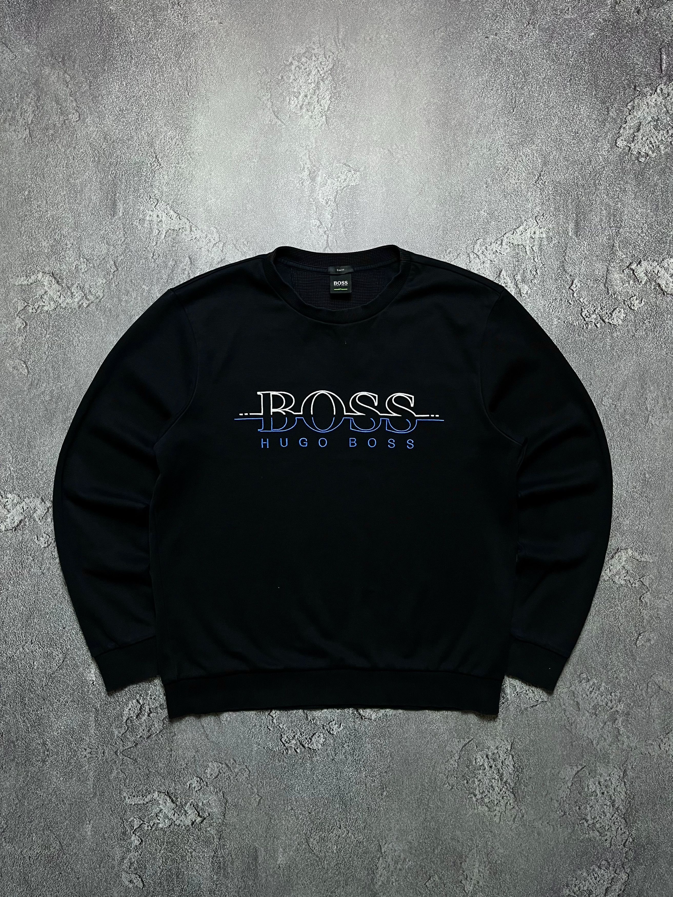 Vintage Sweatshirt Hugo Boss Big Logo Striped Old Money