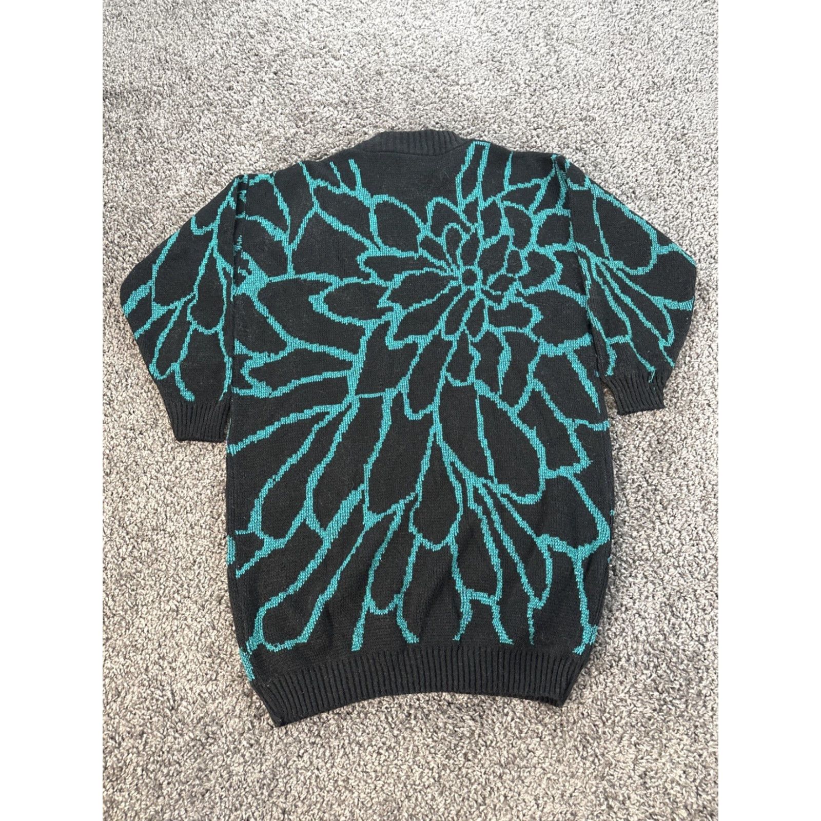 Vintage VINTAGE Distinctly Different Sweater Womens 20W Crew Neck Cable-Knit Floral Black 80s Pullover Plus Starburst Sparkle Size 3XL / US 20-22 - 6 Thumbnail