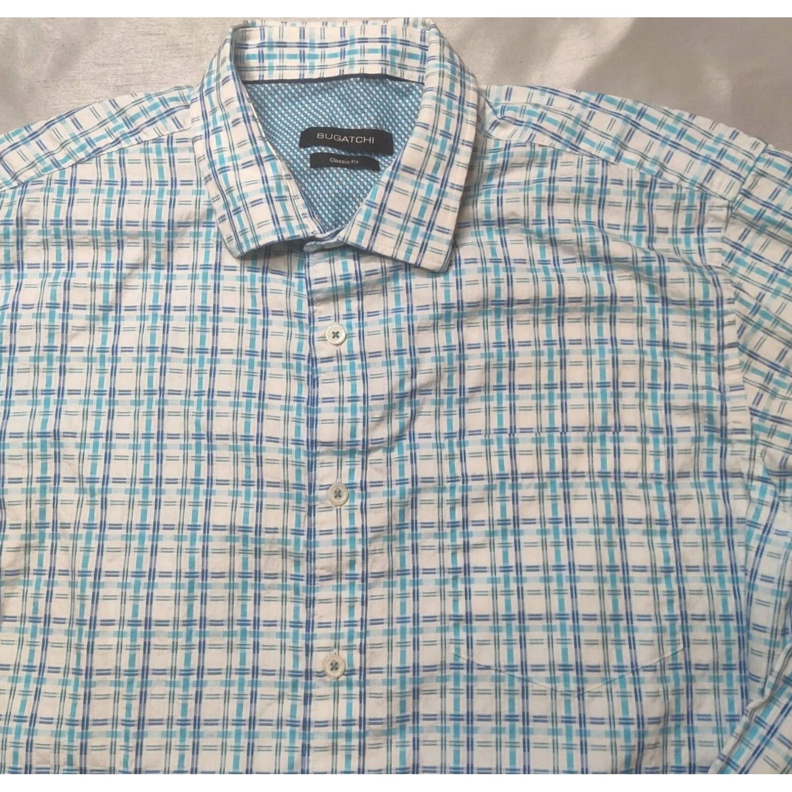 BUGATCHI BUGATCHI CLASSIC FIT Men Large Blue Geo Check Button-Up Long Sleeve Shirt Size US L / EU 52-54 / 3 - 2 Thumbnail