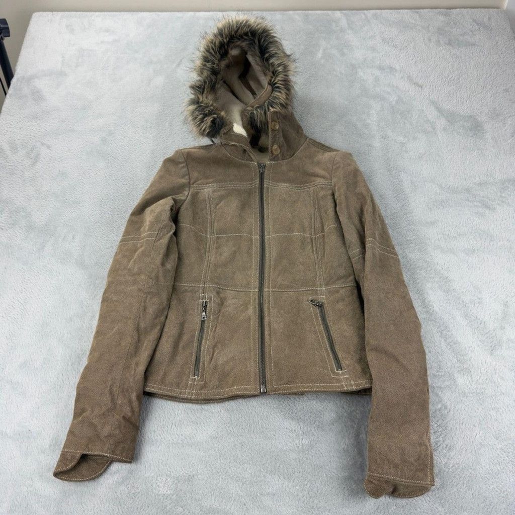 Danier Danier Brown Leather Jacket Sherpa Lining Women's Size 0 US Size XXS / US 00 / IT 34 - 1 Thumbnail