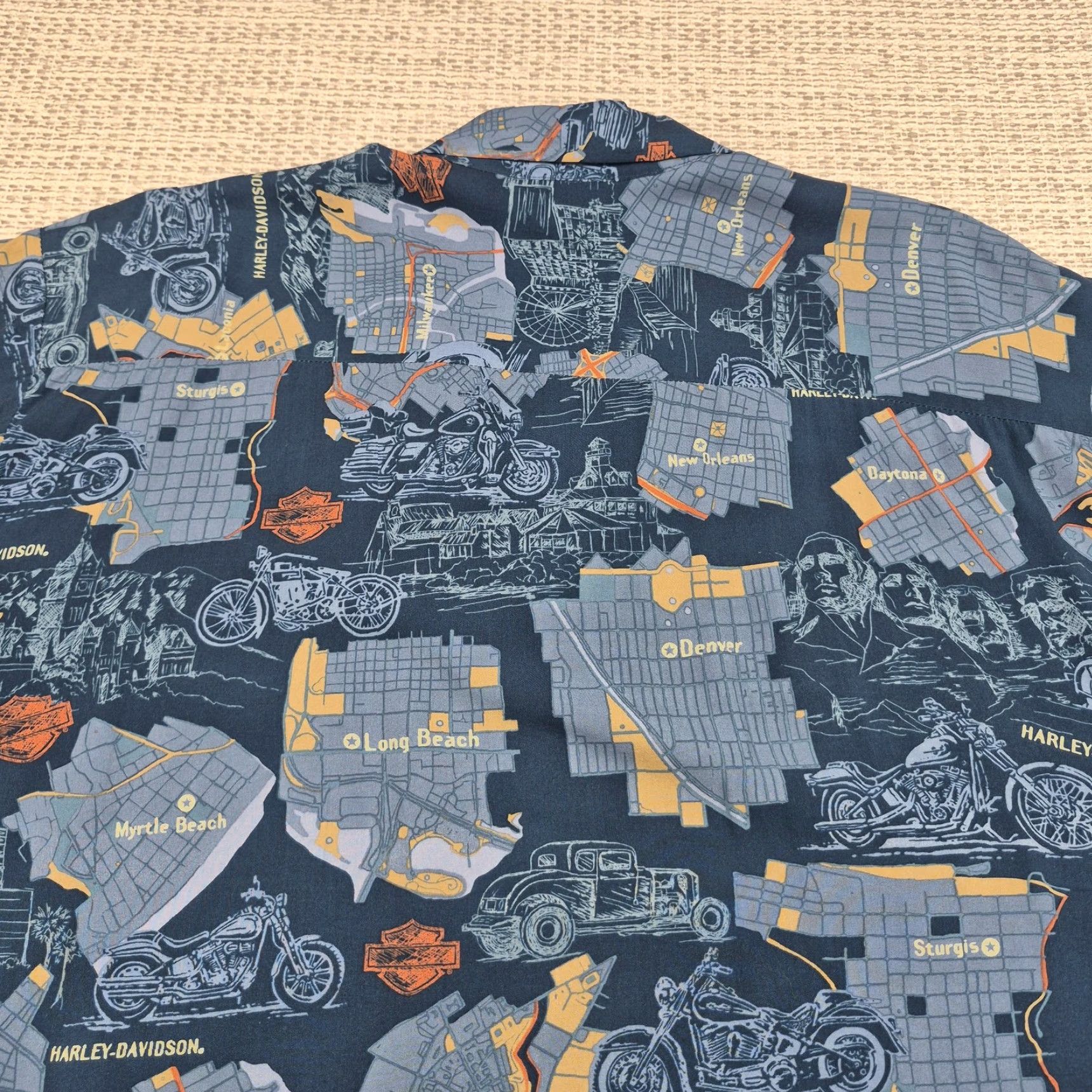 Harley Davidson Harley-Davidson Button Up Shirt Mens 3XL Blue Map Motorcycle Short Sleeve Size US XXL / EU 58 / 5 - 6 Thumbnail
