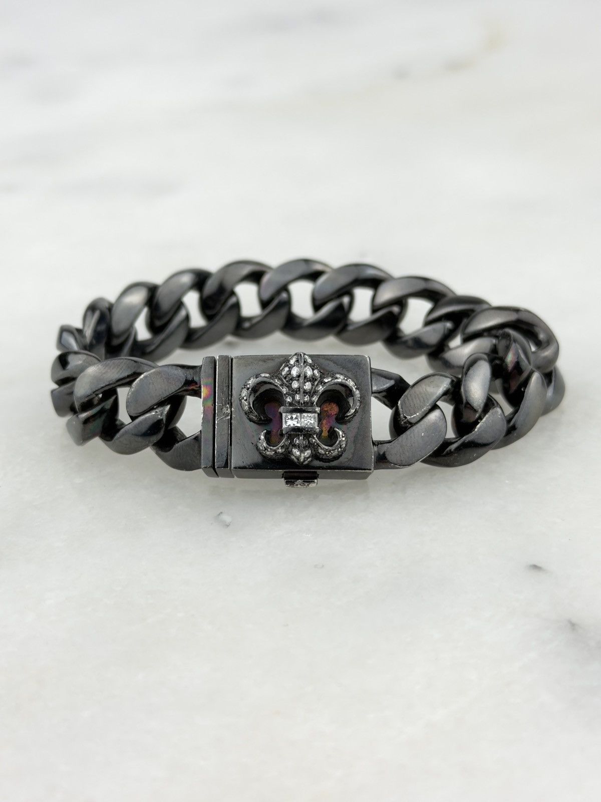 Chrome Hearts RARE CHROME HEARTS BLACK RHODIUM FLEUR BOX ID PAVED DIAMOND Size ONE SIZE - 1 Thumbnail