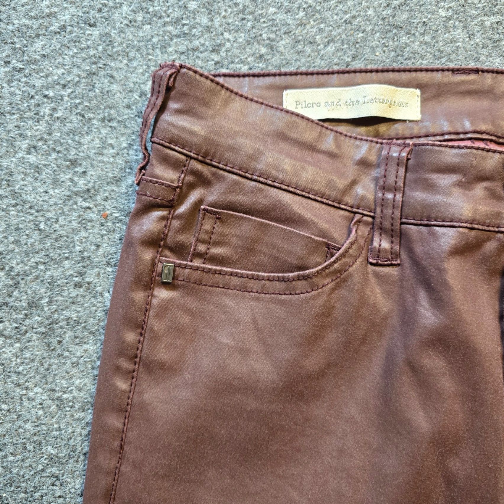 Vintage Pilcro Pants Womens Size 27 Brown Waxed Coated Side Lace Up Faux Leather Casual Size 27" / US 4 / IT 40 - 3 Thumbnail