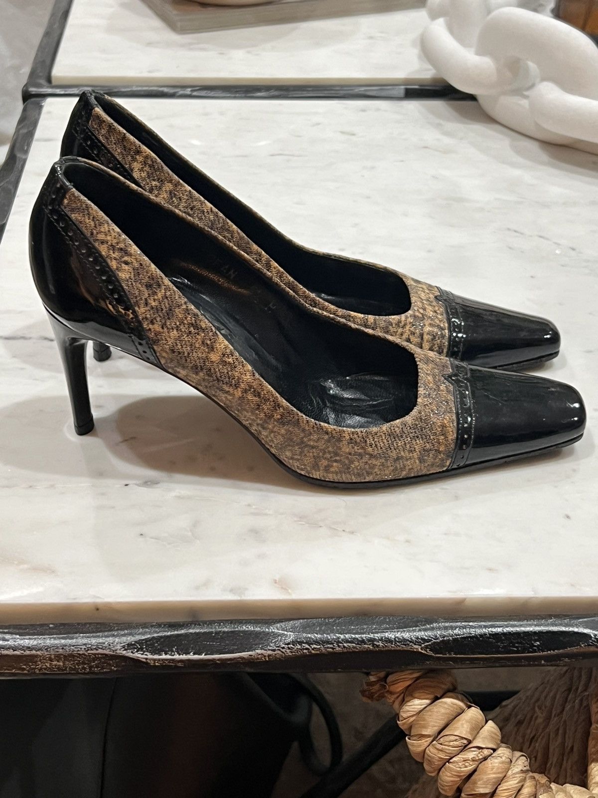 Other Sesto Meucci Mory Boroque Black and Brown Heels Size US 5.5 / IT 35.5 - 3 Thumbnail