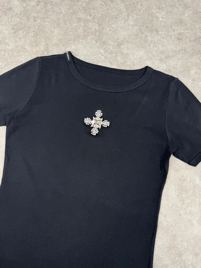 Dolce & Gabbana 2000s Dolce & Gabbana Navy Crystal Cross T-Shirt Size S / US 4 / IT 40 - 5 Thumbnail