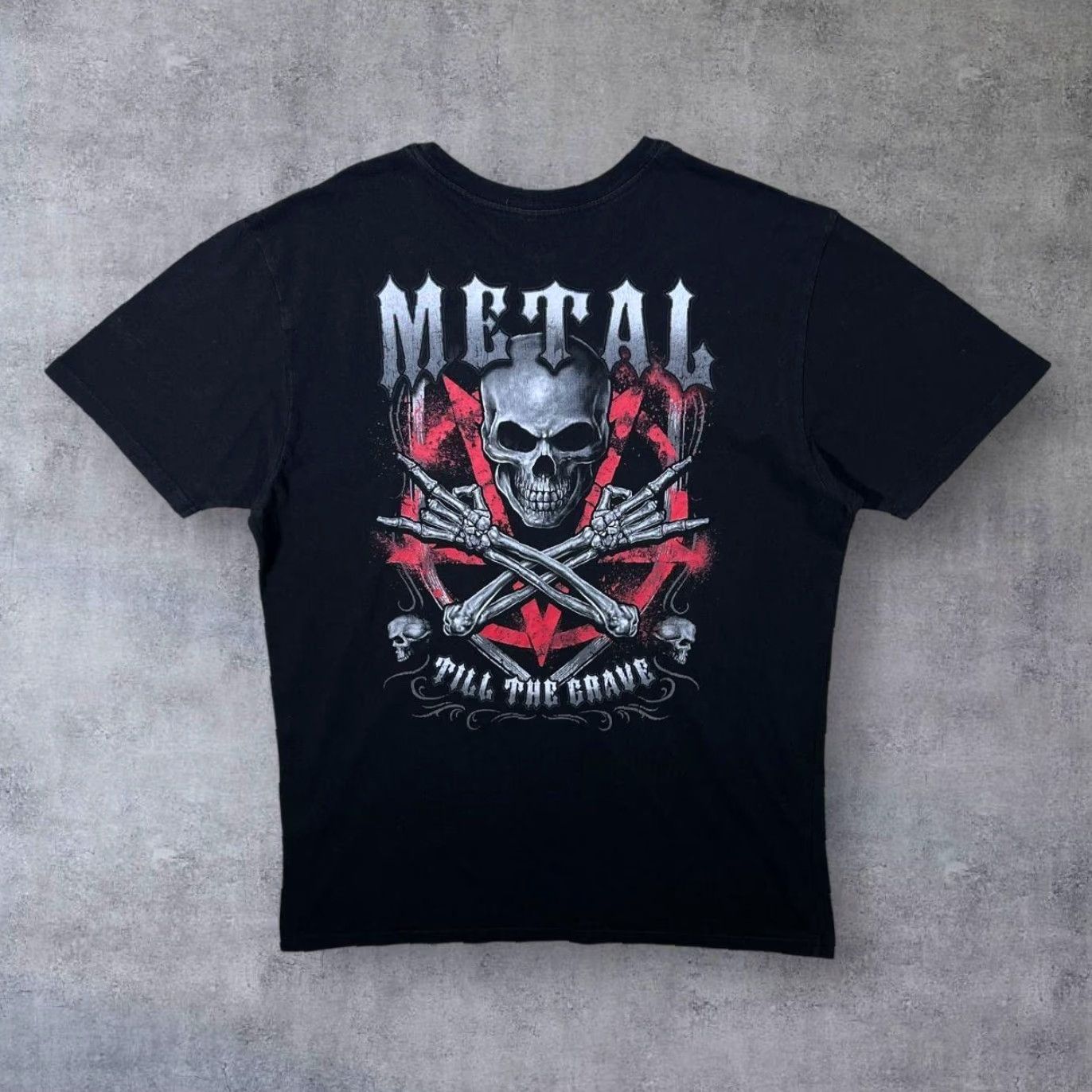 Vintage Lethal Threat "Metal Till The Grave" Goth Biker Skull Graphic Black T-Shirt XL Mens Short Sleeve 100% Cotton Vintage? Size US XL / EU 56 / 4 - 2 Thumbnail