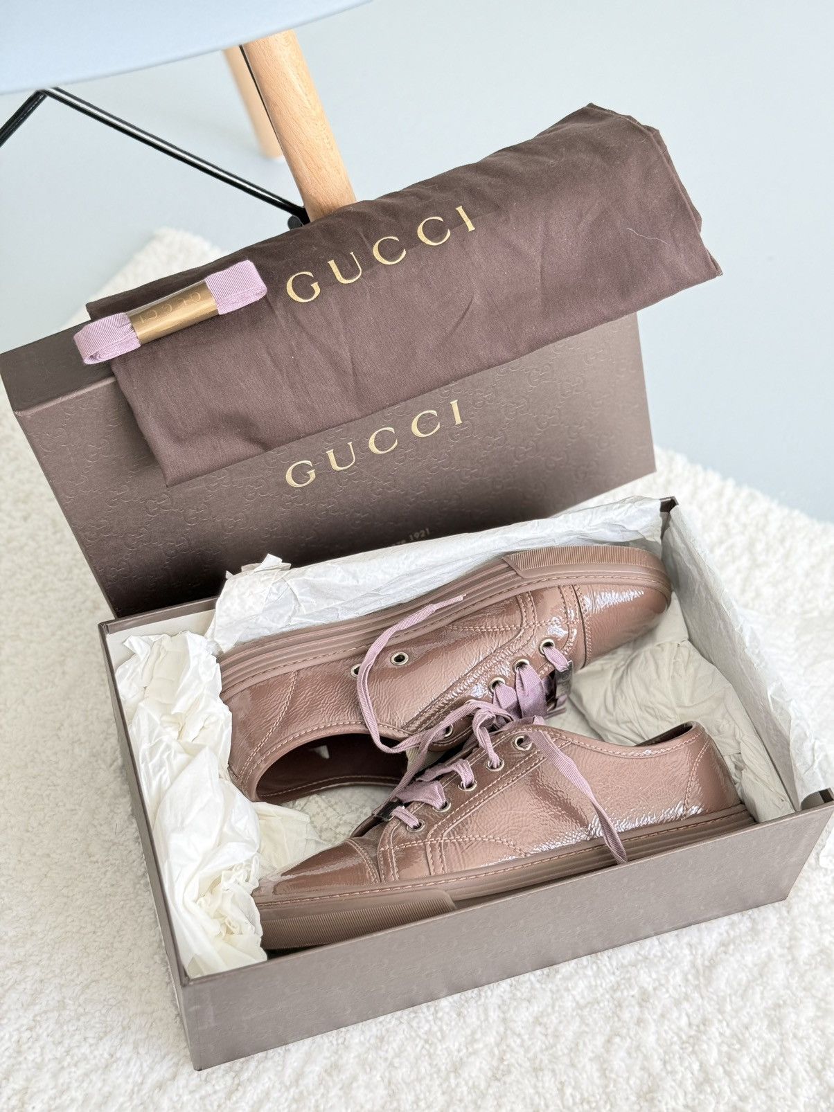 Gucci Gucci Patent Leather Low Top Sneakers Pink GG Lace Up Shoes Size US 7 / IT 37 - 3 Thumbnail