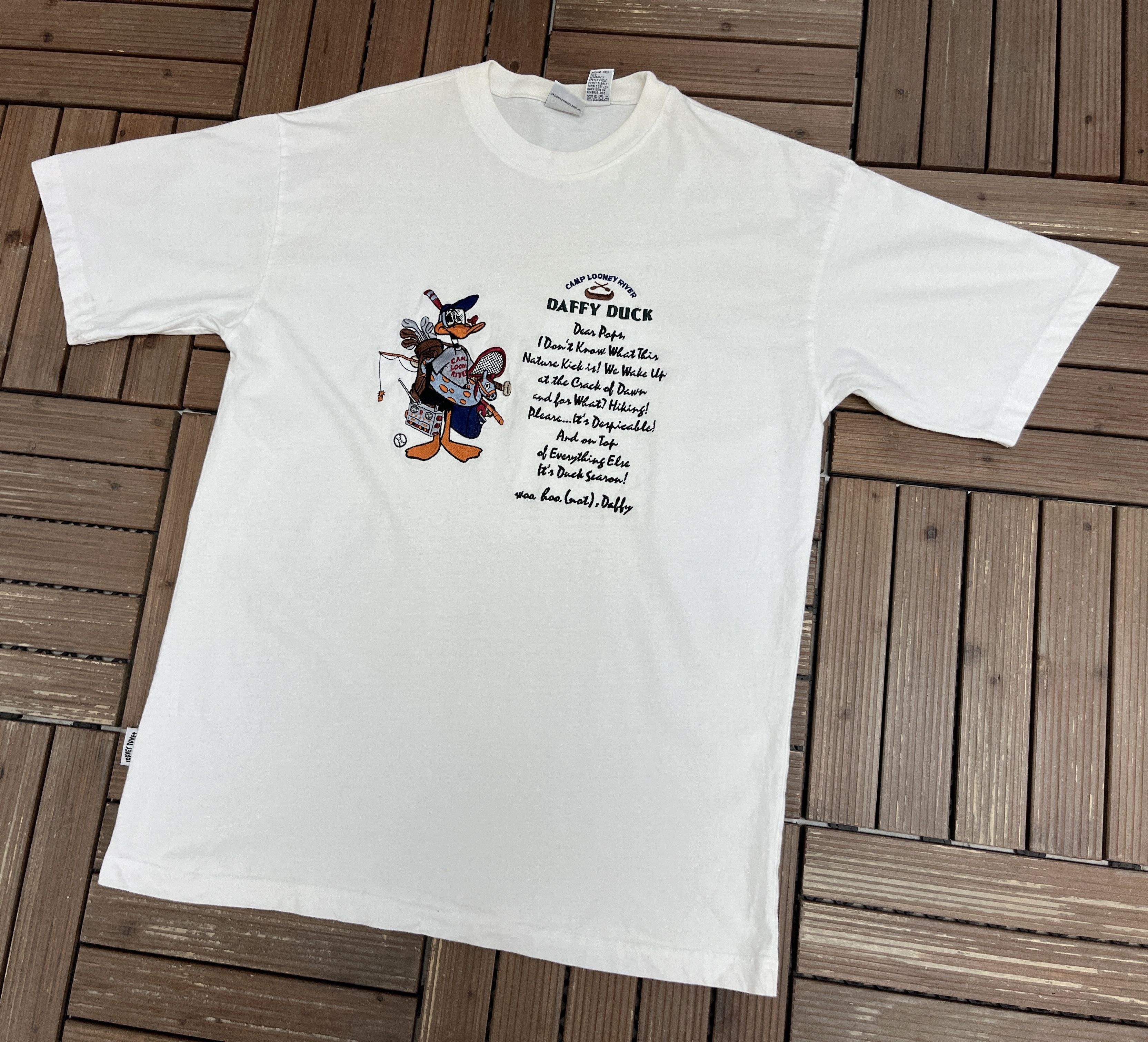Vintage Daffy Duck Camp Looney River Vintage White T-Shirt Tee Size US L / EU 52-54 / 3 - 3 Thumbnail