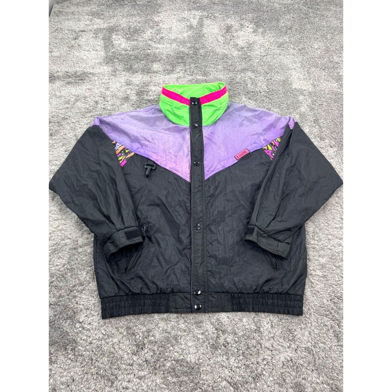 image of Vintage Hanging Loose Ski Jacket Womans XL Colorblock 90's Y2K Hooded Windbreaker in White, Women's