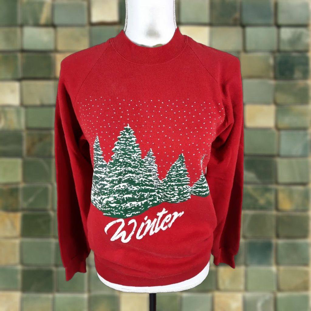Jerzees VINTAGE Jerzees Raglan Sweatshirt M Red Winter Ugly Christmas USA 50/50 Mens Size XXS / US 00 / IT 34 - 1 Thumbnail
