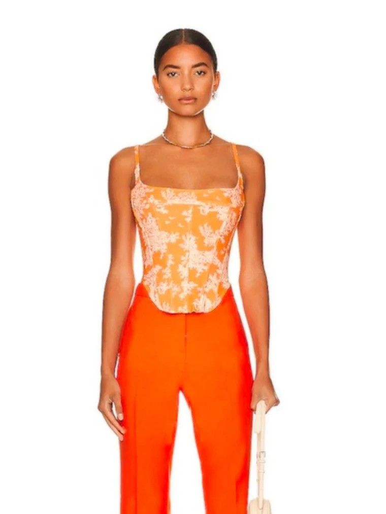 Miaou o1mle0425 Venus Corset Clementine Toile in Orange & White Size M / US 6-8 / IT 42-44 - 3 Thumbnail